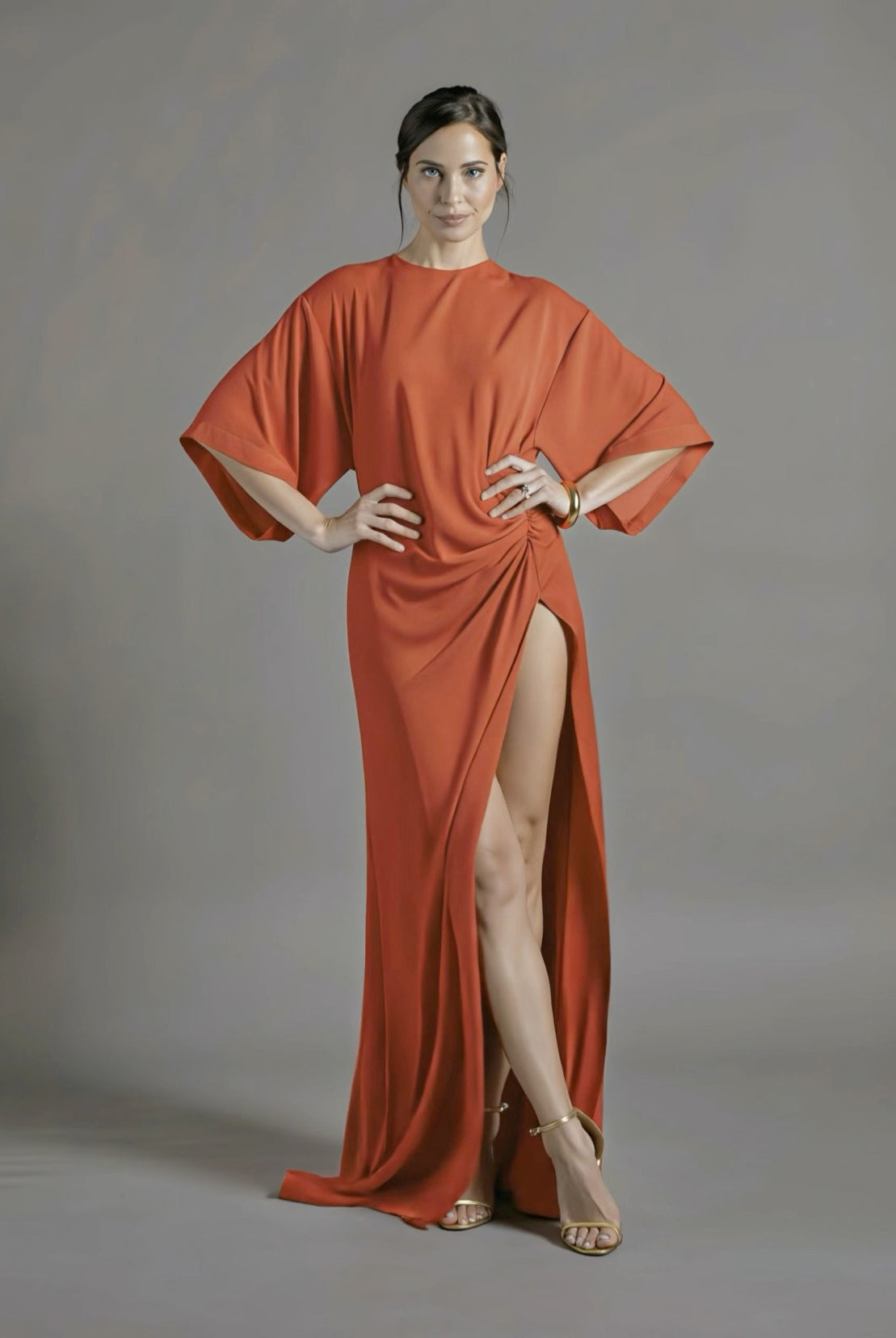 Minimal Ekati Draped Dress by PETRA KARA, showcasing its elegant draped design and smooth fabric in a stylish, modern silhouette.