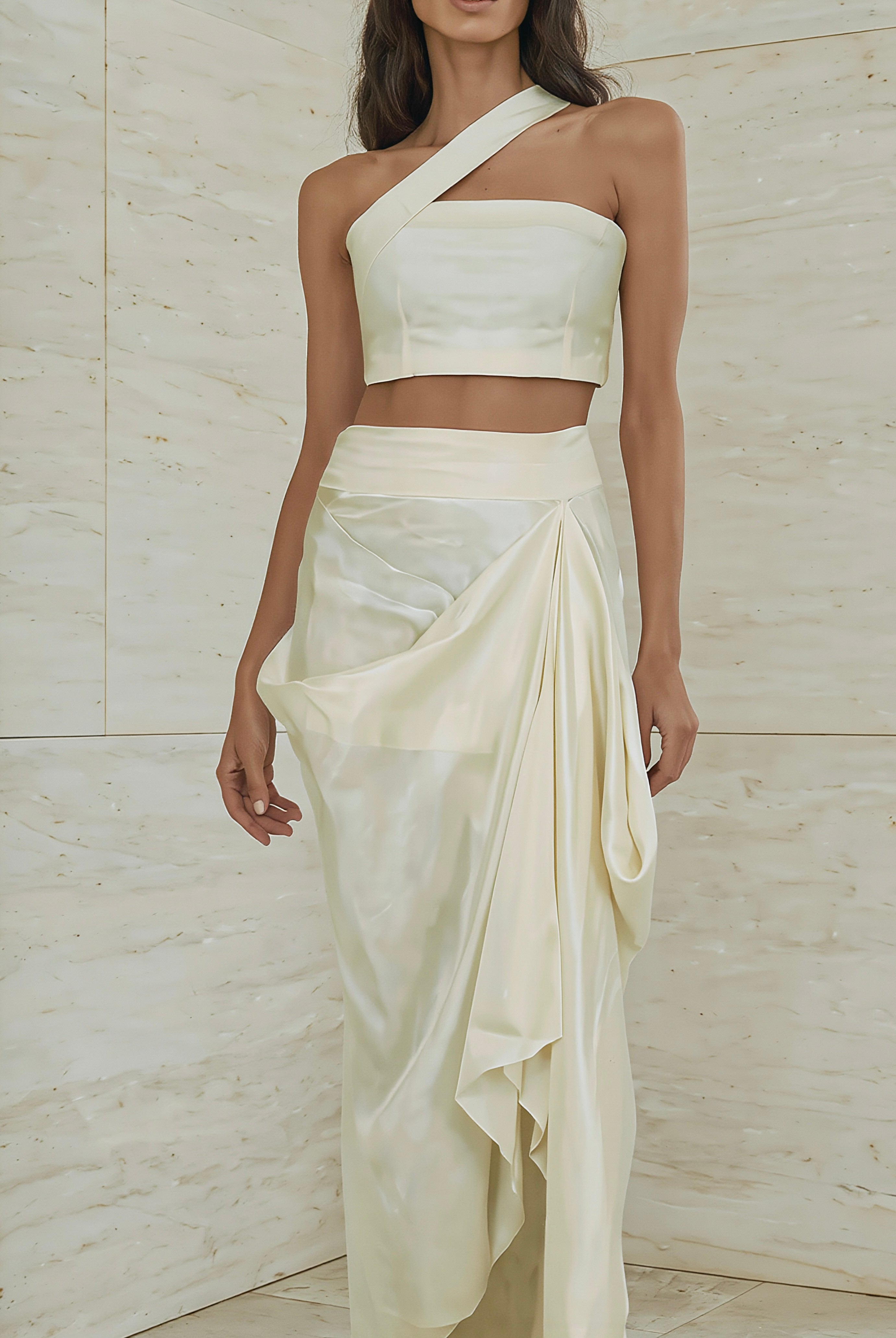 Ieria asymmetrical dress by Atelier Calliste featuring a modern design with unique hemline and elegant fabric in a stylish silhouette.