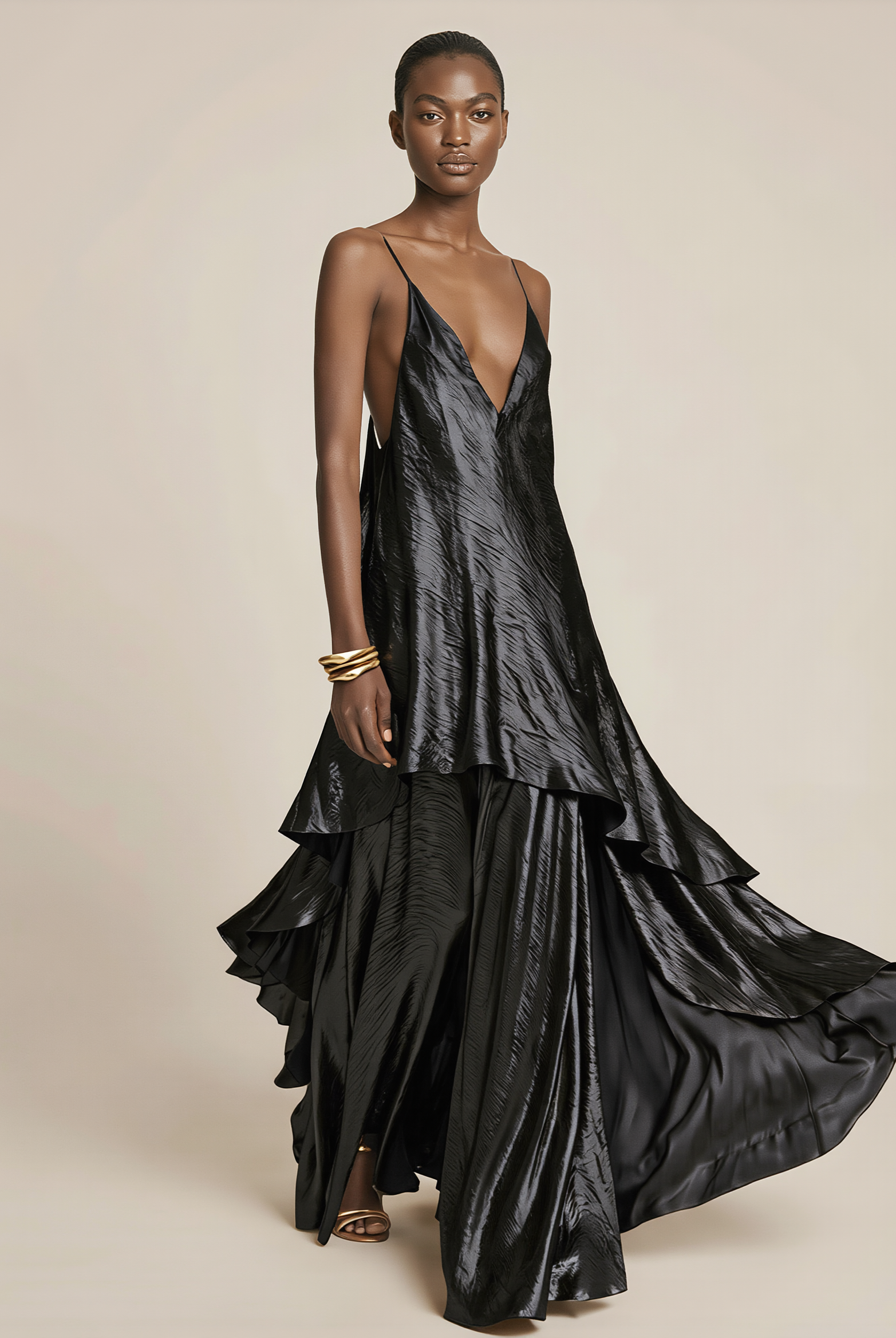 Petra Kara Artemis Effortless Minimal Luxury Dress hanging on a wooden hanger, showcasing sleek design and soft fabric details.