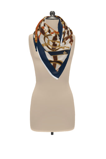 Petra Kara Limited Navy Collection 100% silk scarf with elegant navy blue and subtle patterned design, lightweight and luxurious.