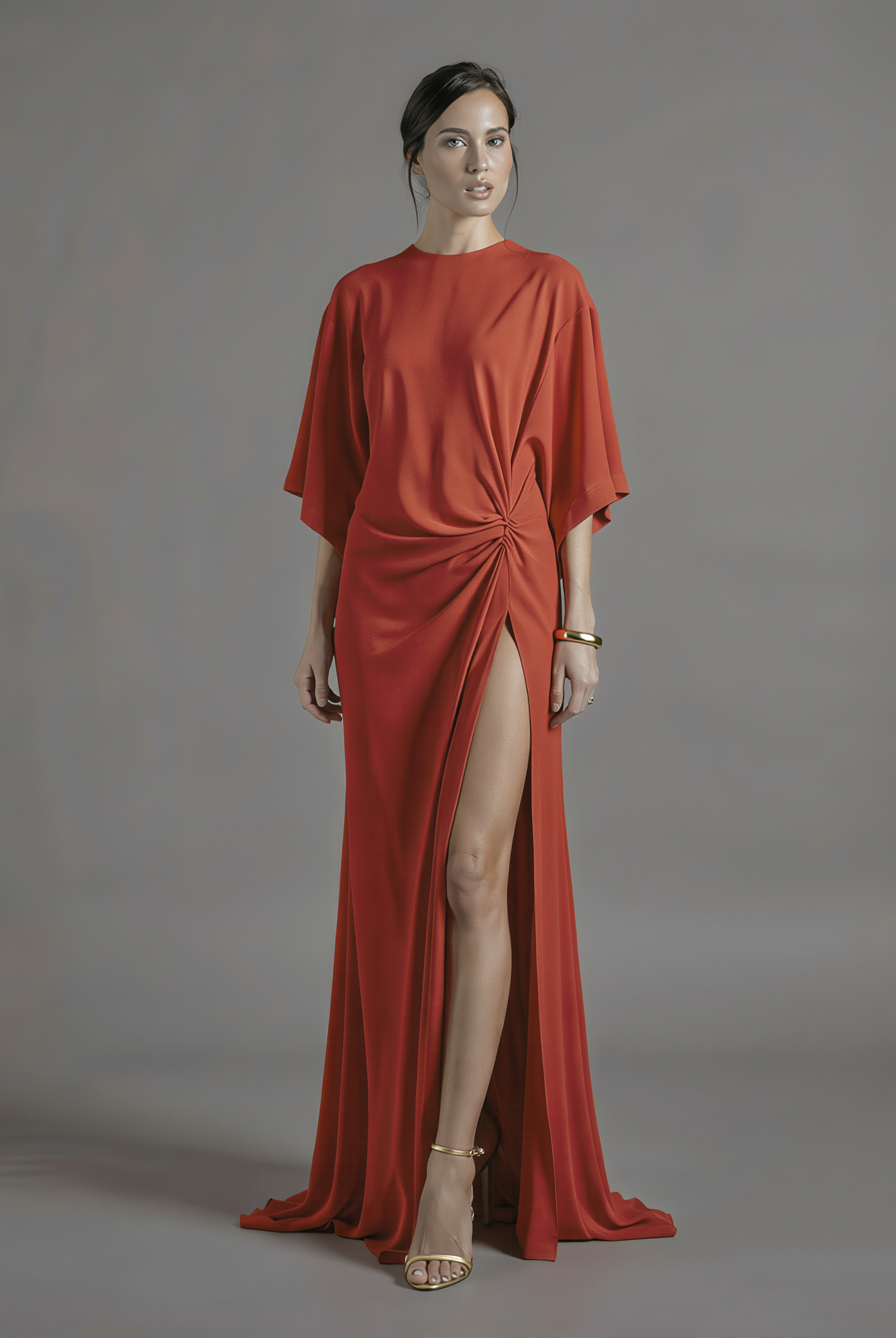 Petra Kara Minimal Ekati Draped Dress in soft fabric with elegant draping, shown on a mannequin.