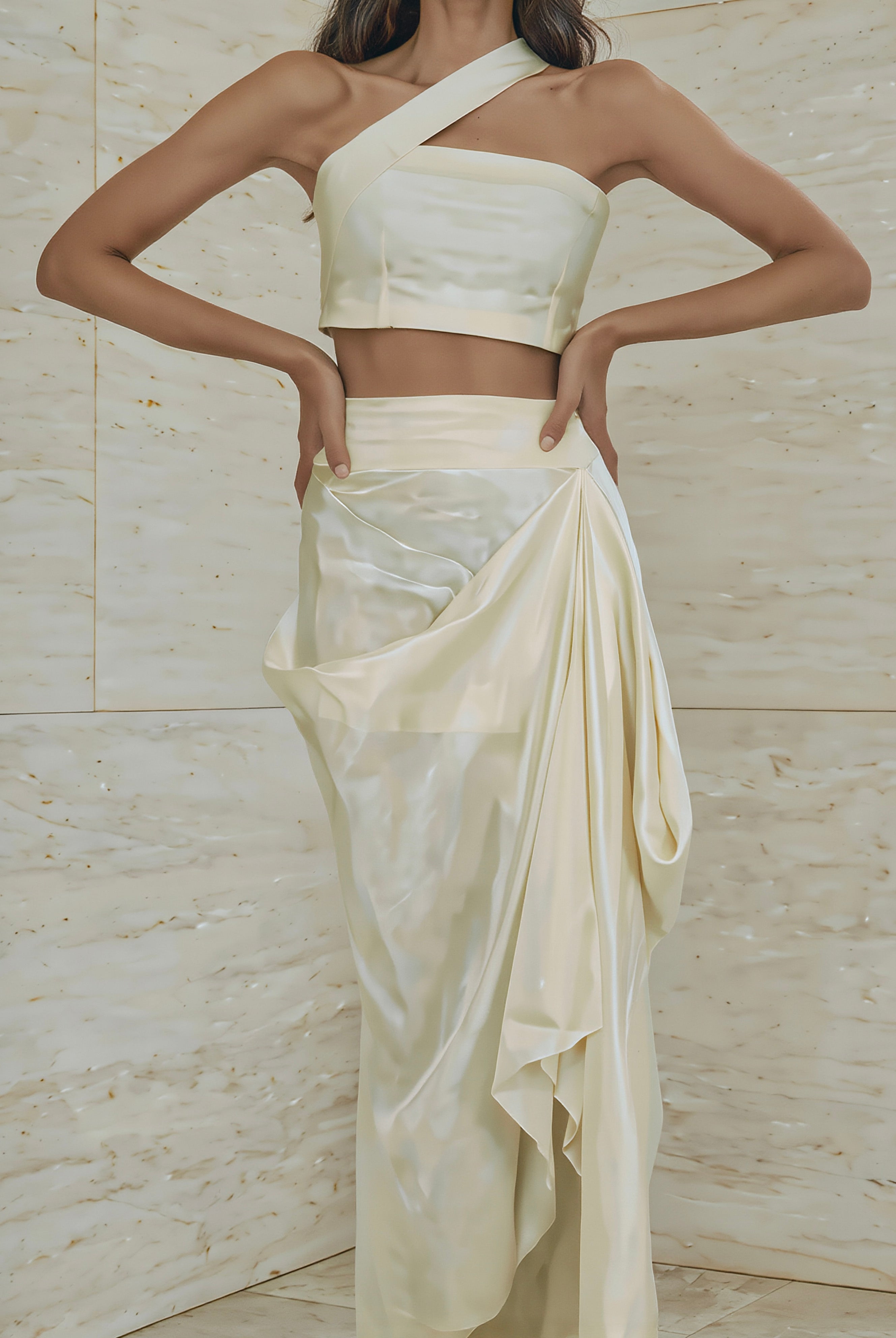 Ieria asymmetrical dress by Atelier Calliste featuring a stylish, modern silhouette and unique uneven hemline.