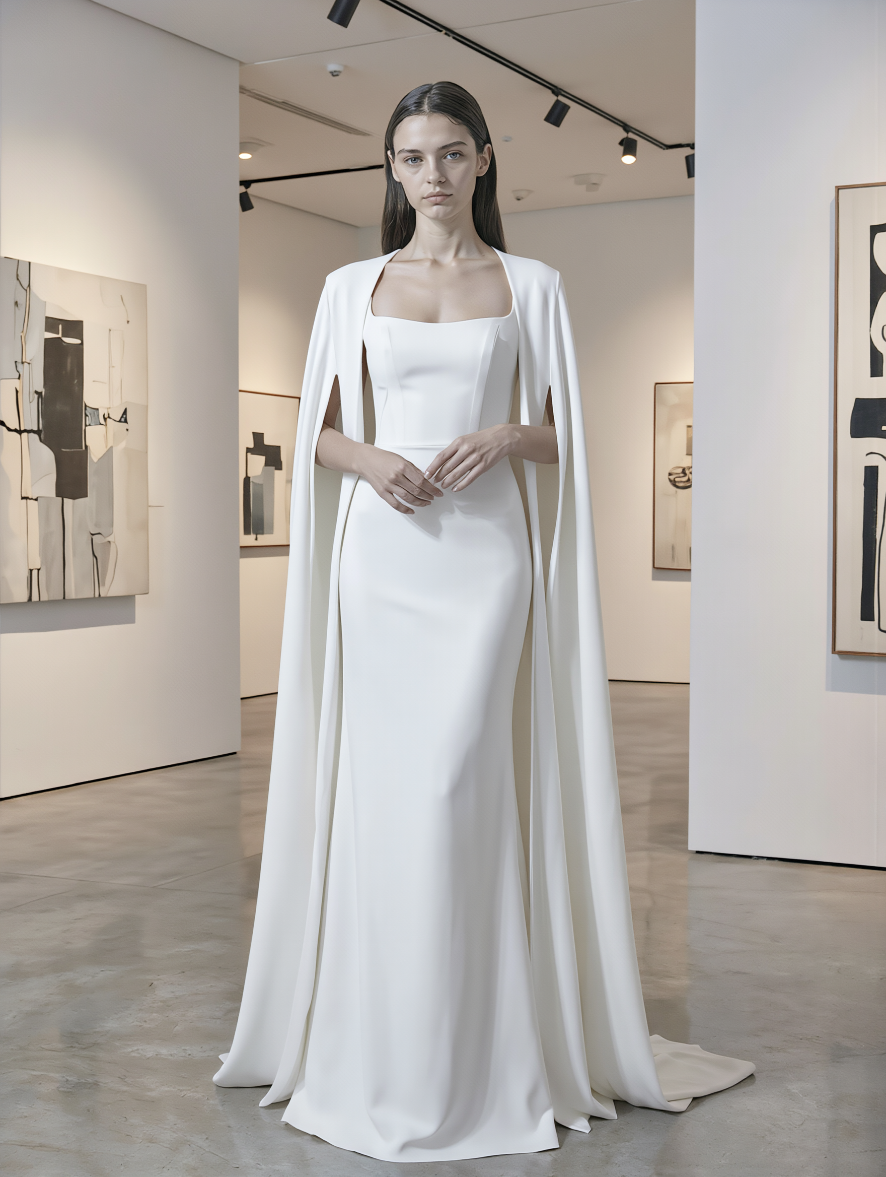 Minimal black cape from Atelier Calliste in size S-XXXL, featuring a sleek, modern design with flowing fabric and minimalist style.