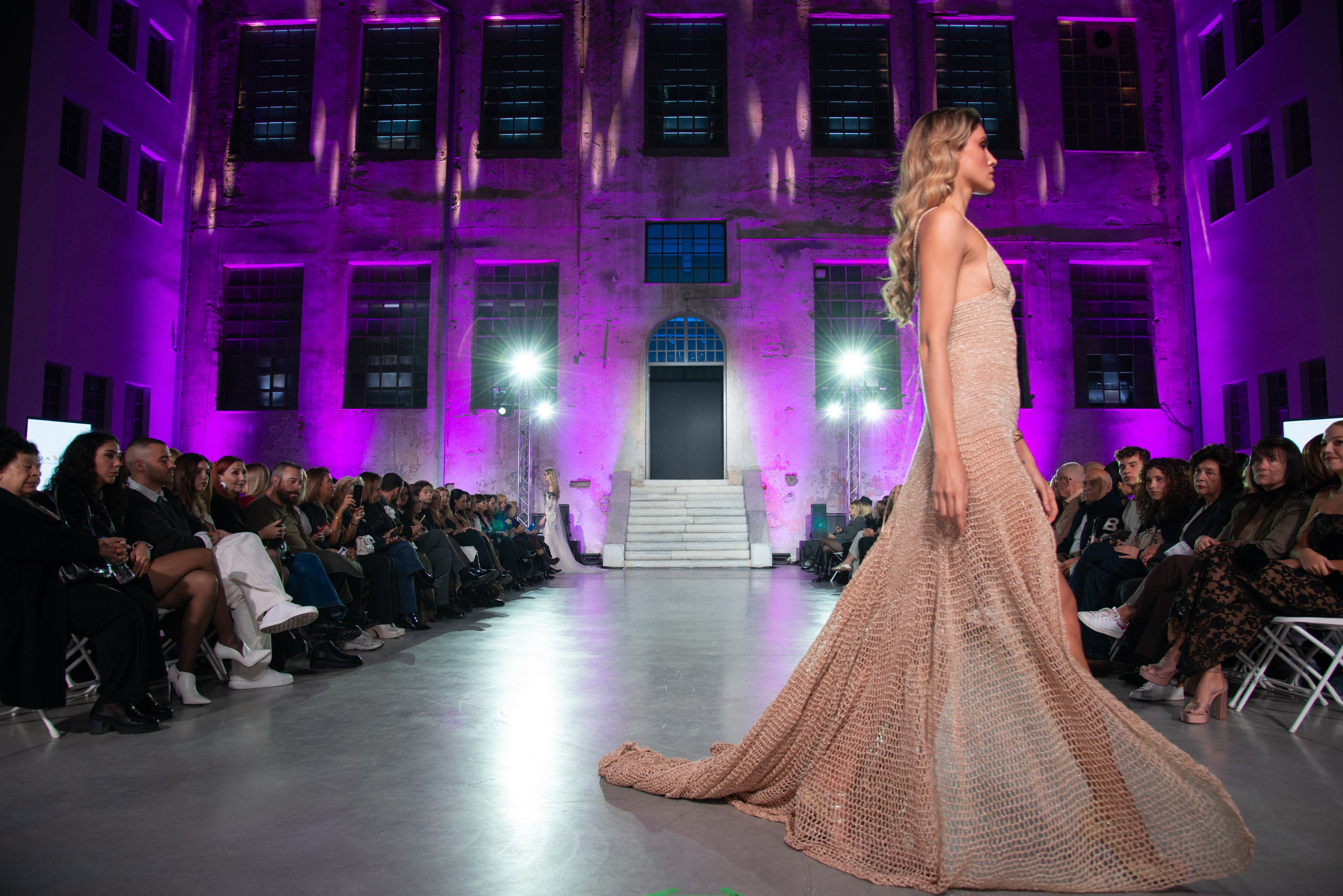 KORI Special Occasion gold crochet art dress by PETRA KARA, featuring intricate crochet details and elegant fit.