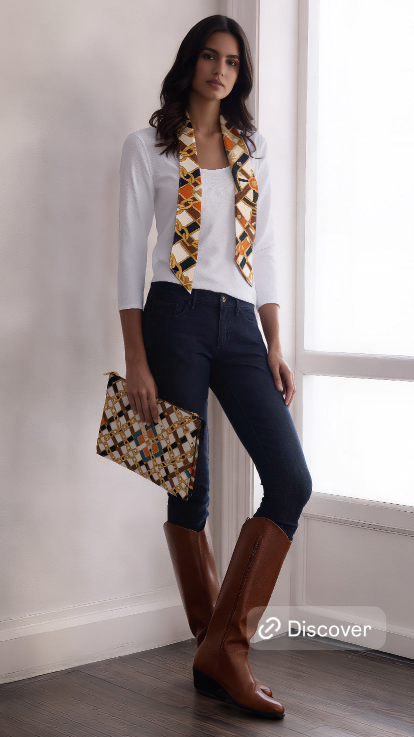 Leather purse from Petra Kara's Revolution Limited Collection with chain details, showcasing the elegant design and craftsmanship.