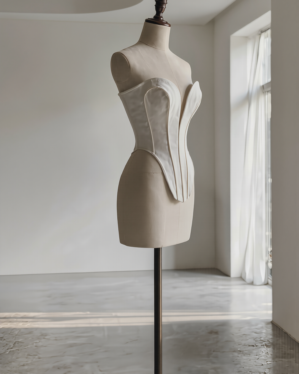 PETRA KARA Krios Bridal Corset showcasing intricate lace details and structured fit for wedding attire.