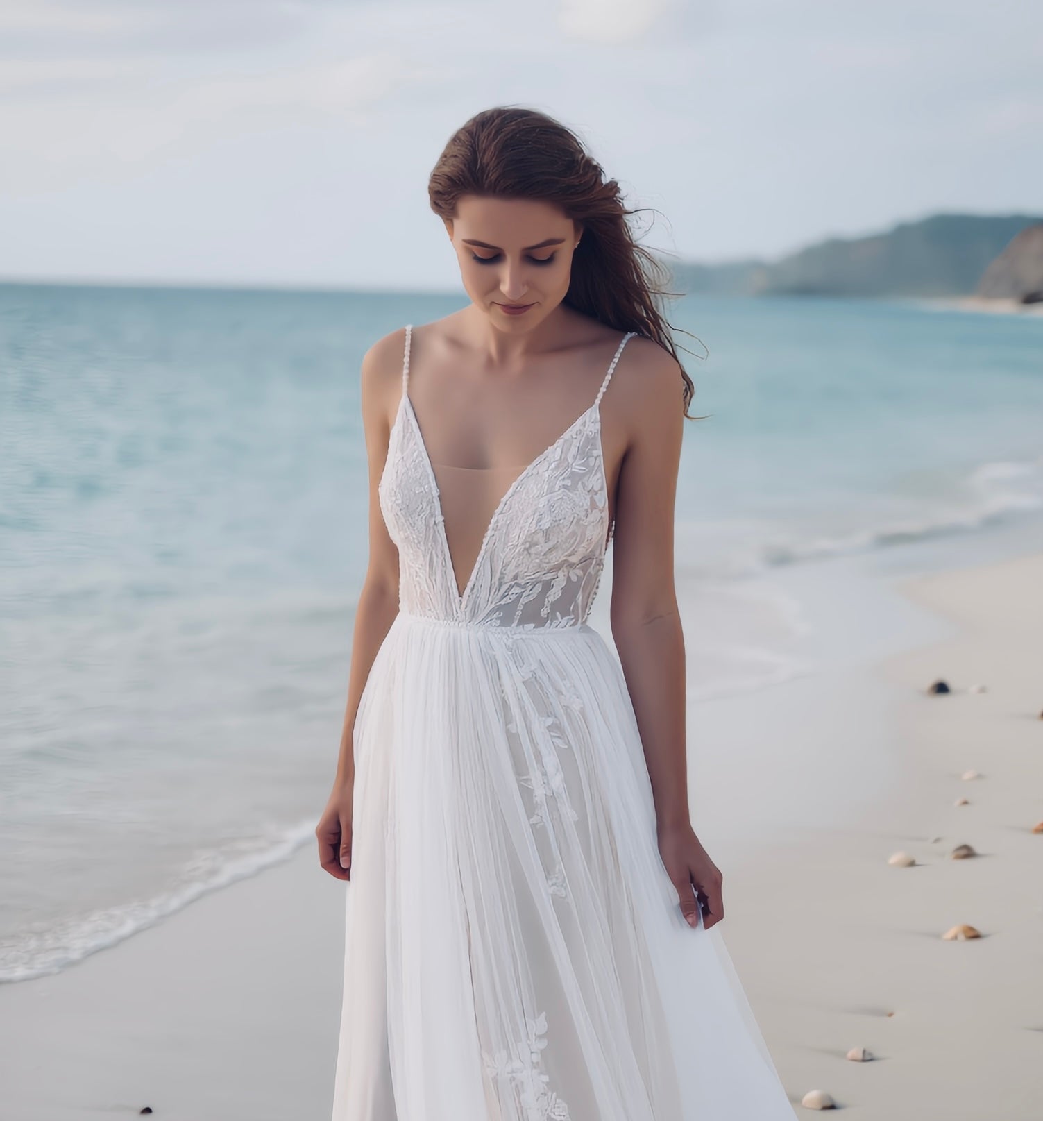 Ethereal boho beach dress by PETRA KARA BRIDAL with flowing fabric and relaxed fit, ideal for seaside or casual summer wear.