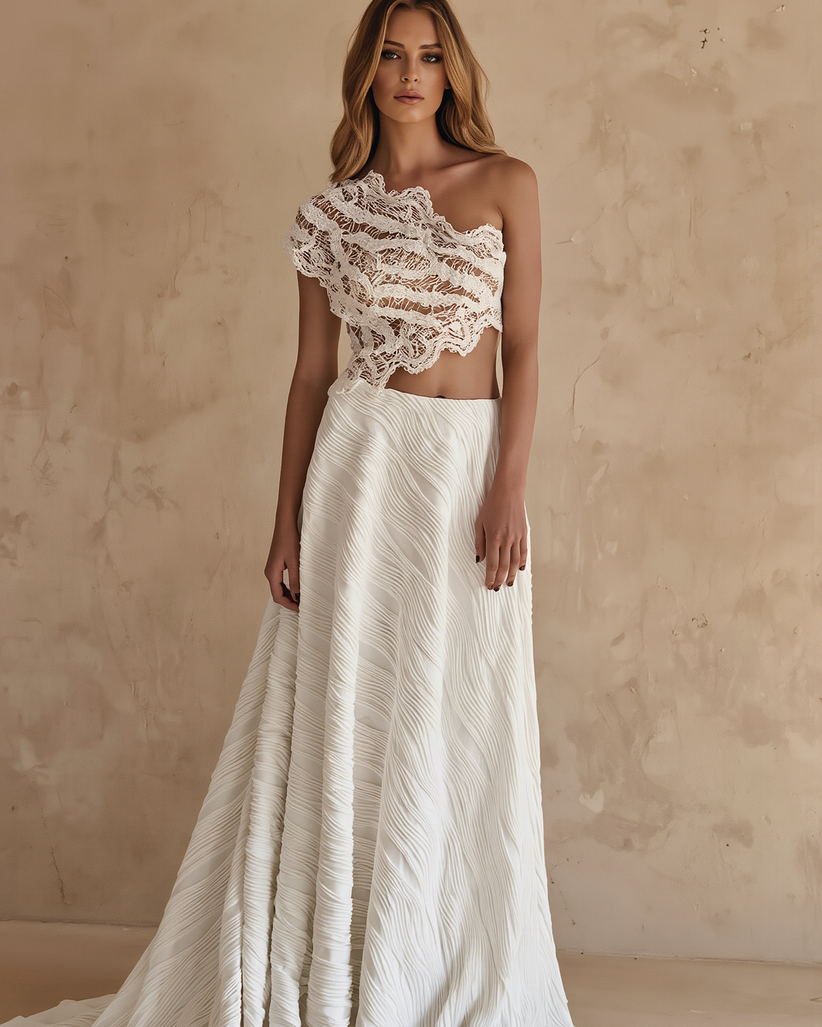 Elegant Calypso bridal dress by PETRA KARA BRIDAL featuring Greek-inspired design with flowing fabric and intricate detailing.