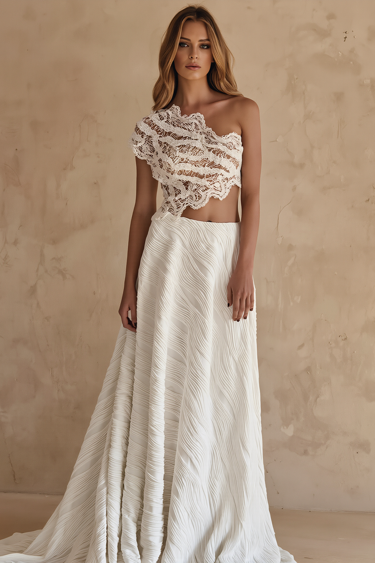 Elegant Calypso bridal dress by PETRA KARA BRIDAL featuring Greek-inspired design with flowing fabric and intricate detailing.