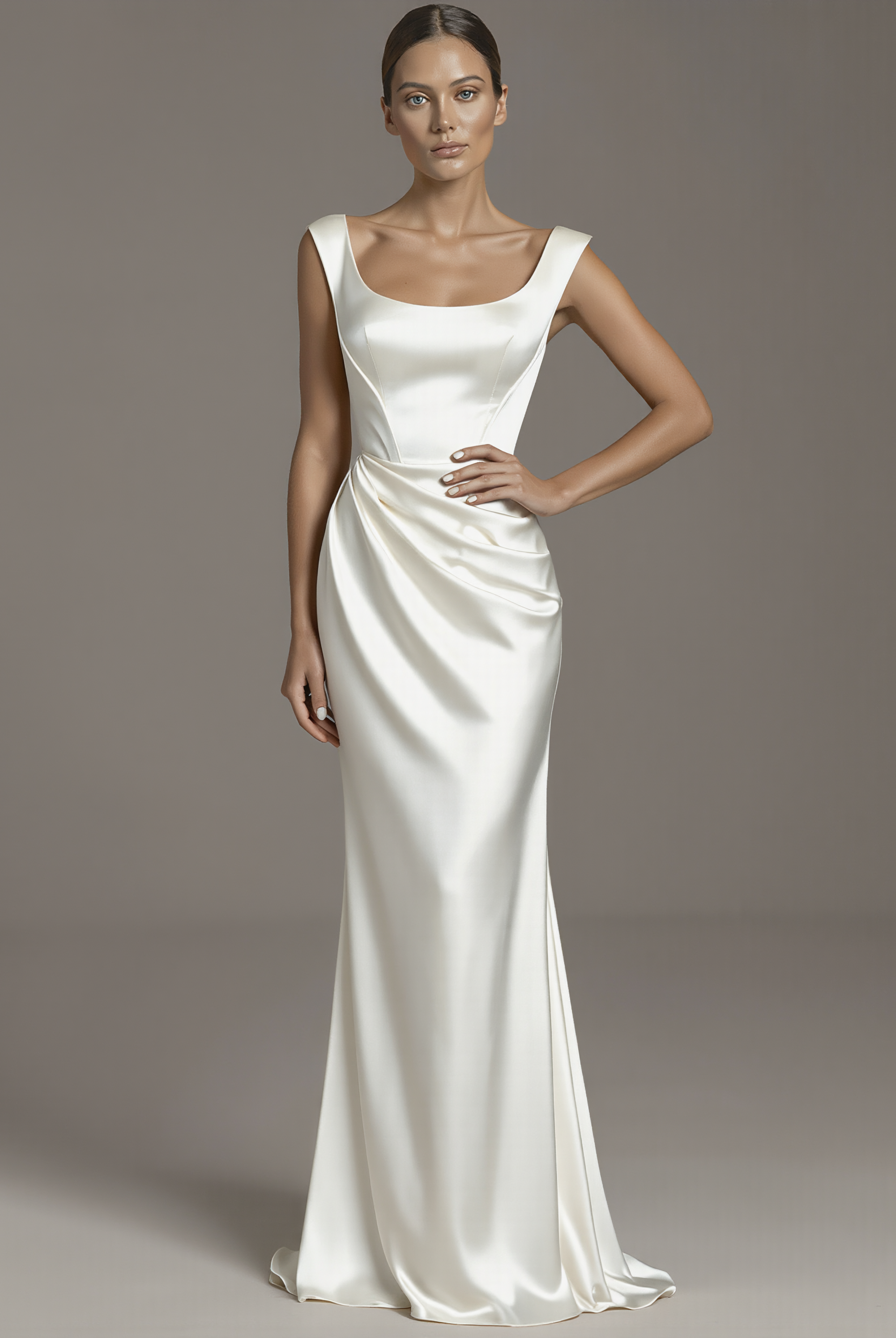 Petra Kara Bridal Marilyn wedding dress featuring elegant lace details and a flowing train on a model.