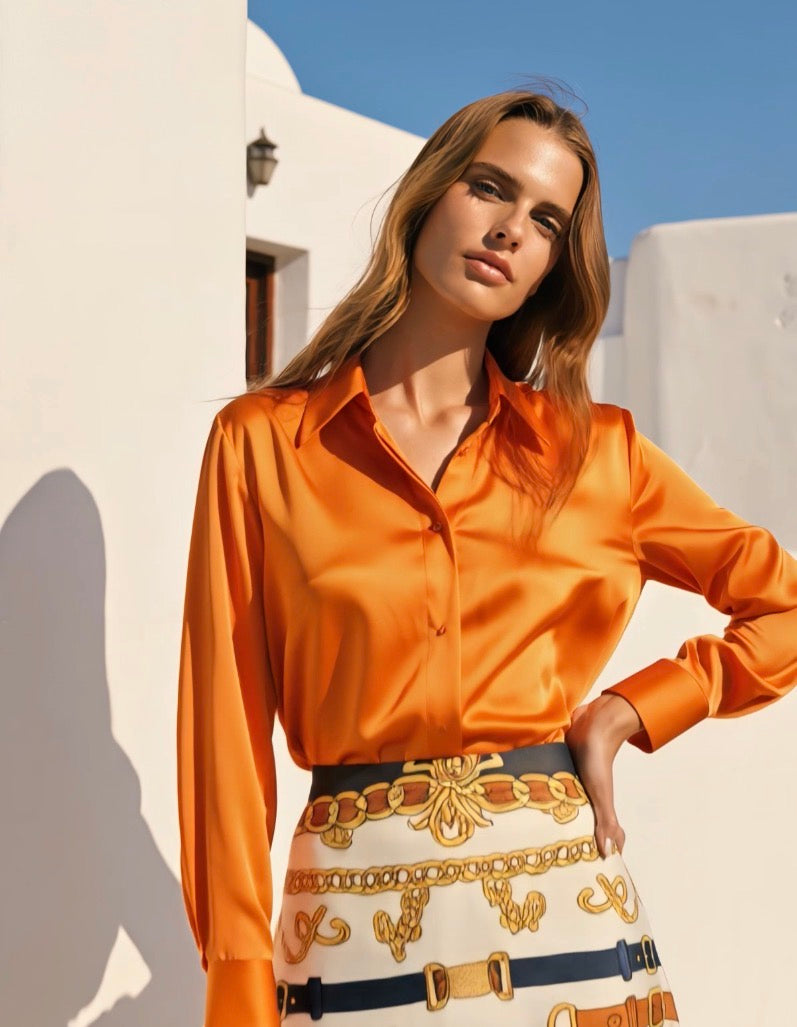 Petra Kara Limited Horse Collection flare silk skirt in vibrant colors, featuring a flowing silhouette and elegant design.