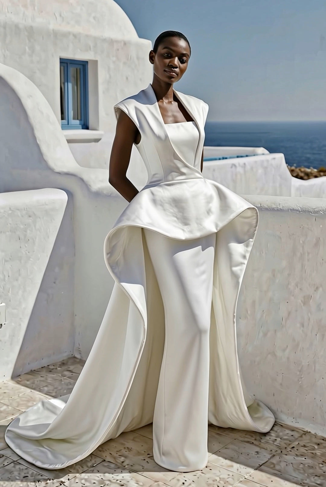 Solar Architectural Dress 2-in-1 by PETRA KARA, showcasing a stylish, modern design with solar panel details and elegant fabric.