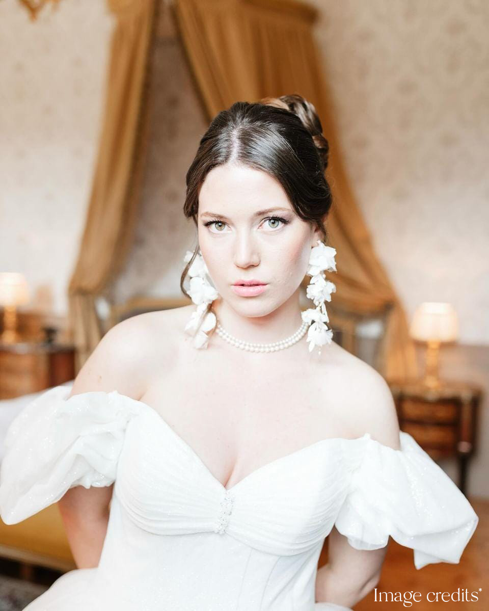 Adrielle earrings by PM Atelier, ethereal silk statement earrings with delicate design, perfect for brides and special occasions.