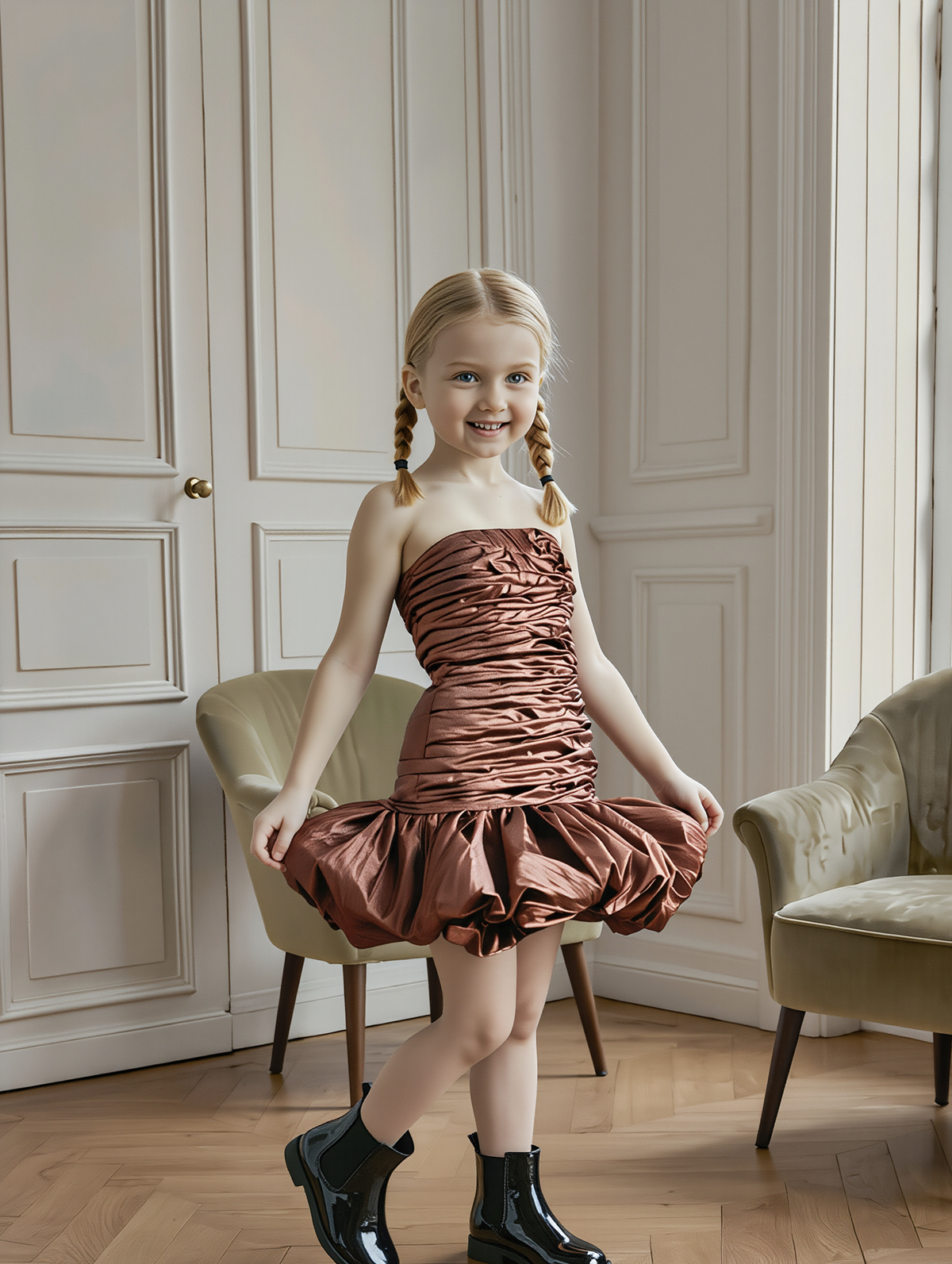 PETRA KARA BRIDAL PARISIENNE sculptural silk mini dress with structured silhouette
