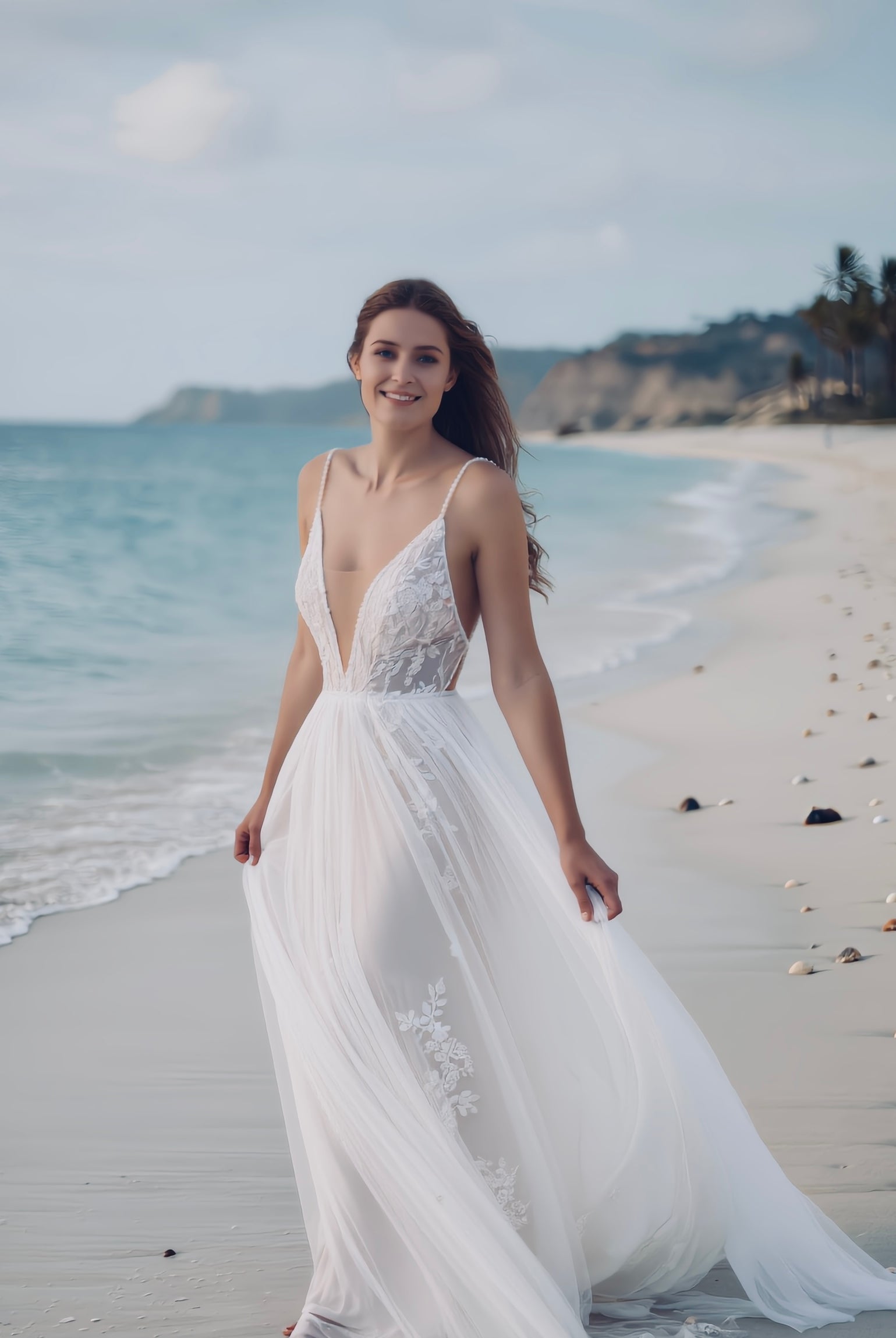 Ethereal Boho beach dress by PETRA KARA BRIDAL, flowing lightweight fabric with bohemian style for summer beachwear.