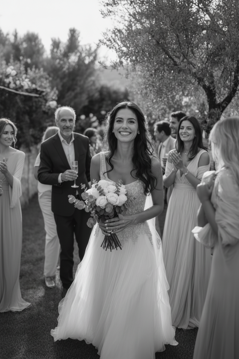 Bride wearing a Petra Kara Bridal bridesmaids slip dress with delicate fabric and elegant design.
