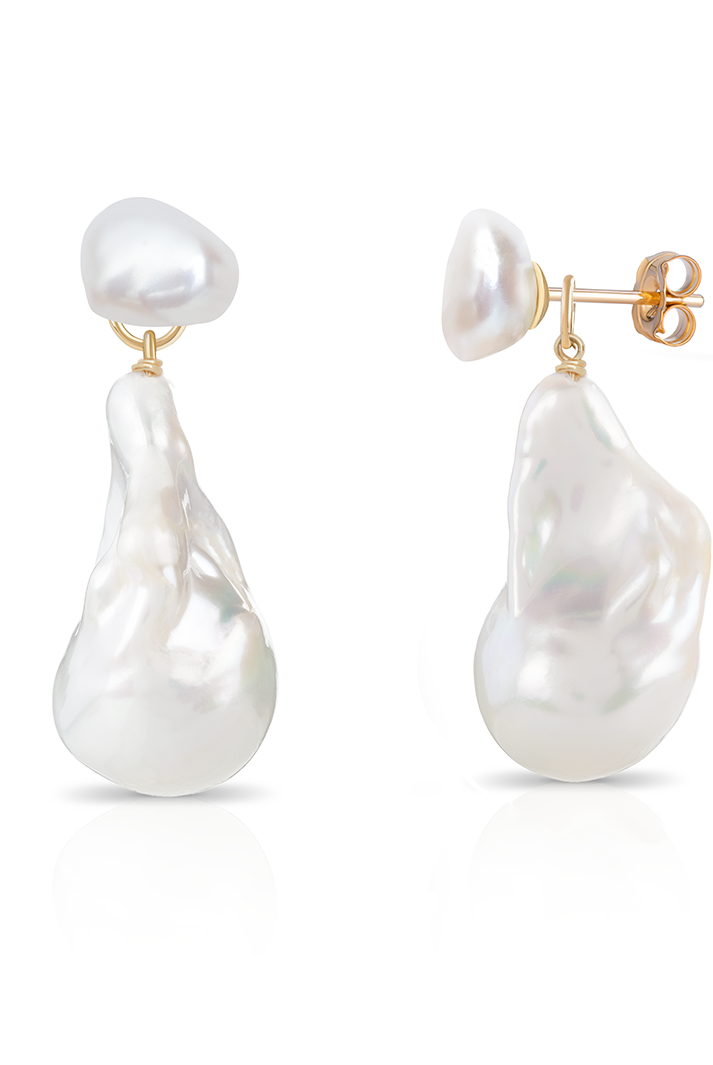 PM Atelier Adelaide Baroque Pearl Earrings featuring chunky baroque pearls and gold accents, ideal for bridal or elegant occasions.