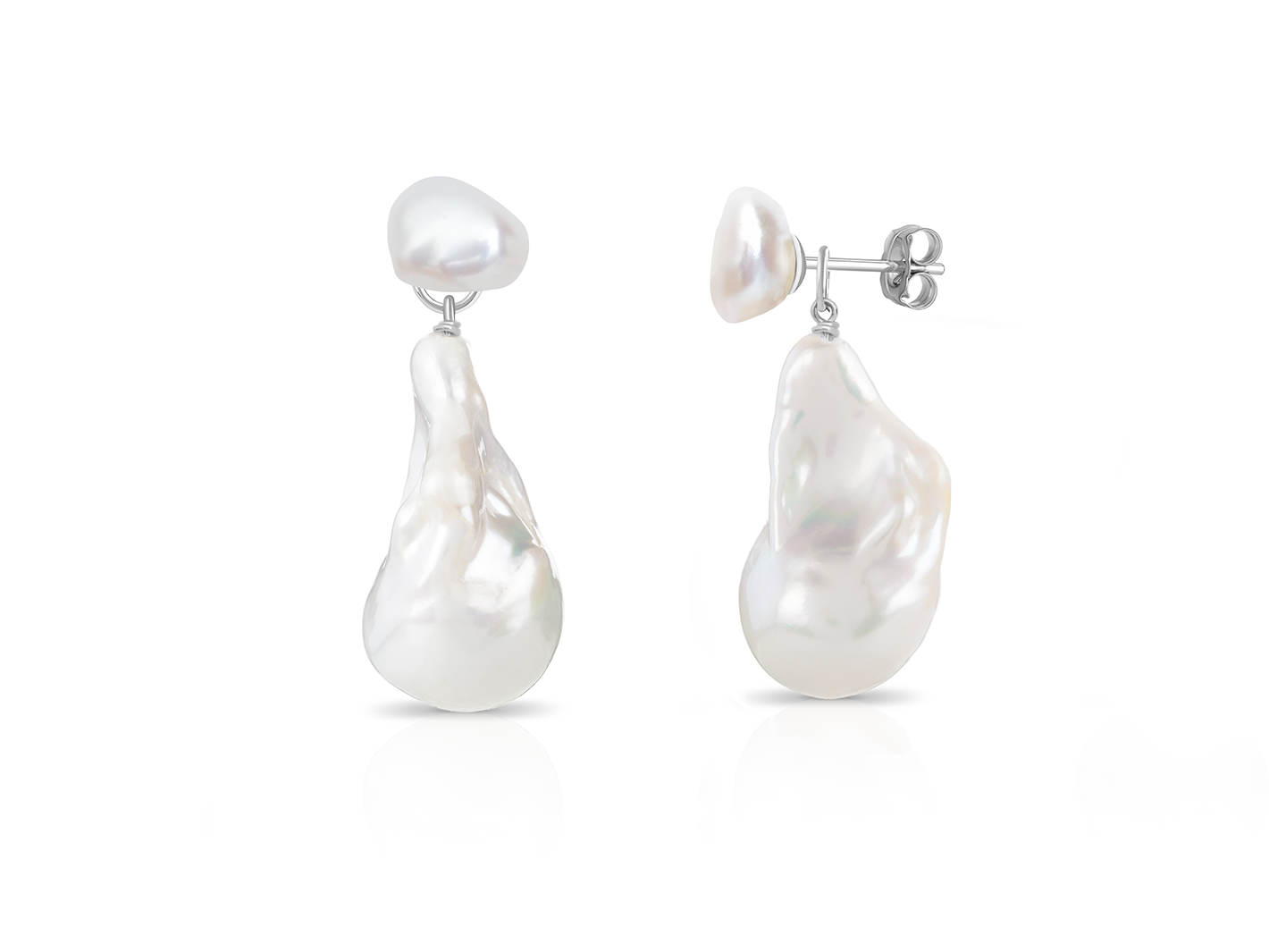 Silver baroque pearl earrings featuring chunky, irregular pearls with a polished finish, designed for elegant bridal wear.