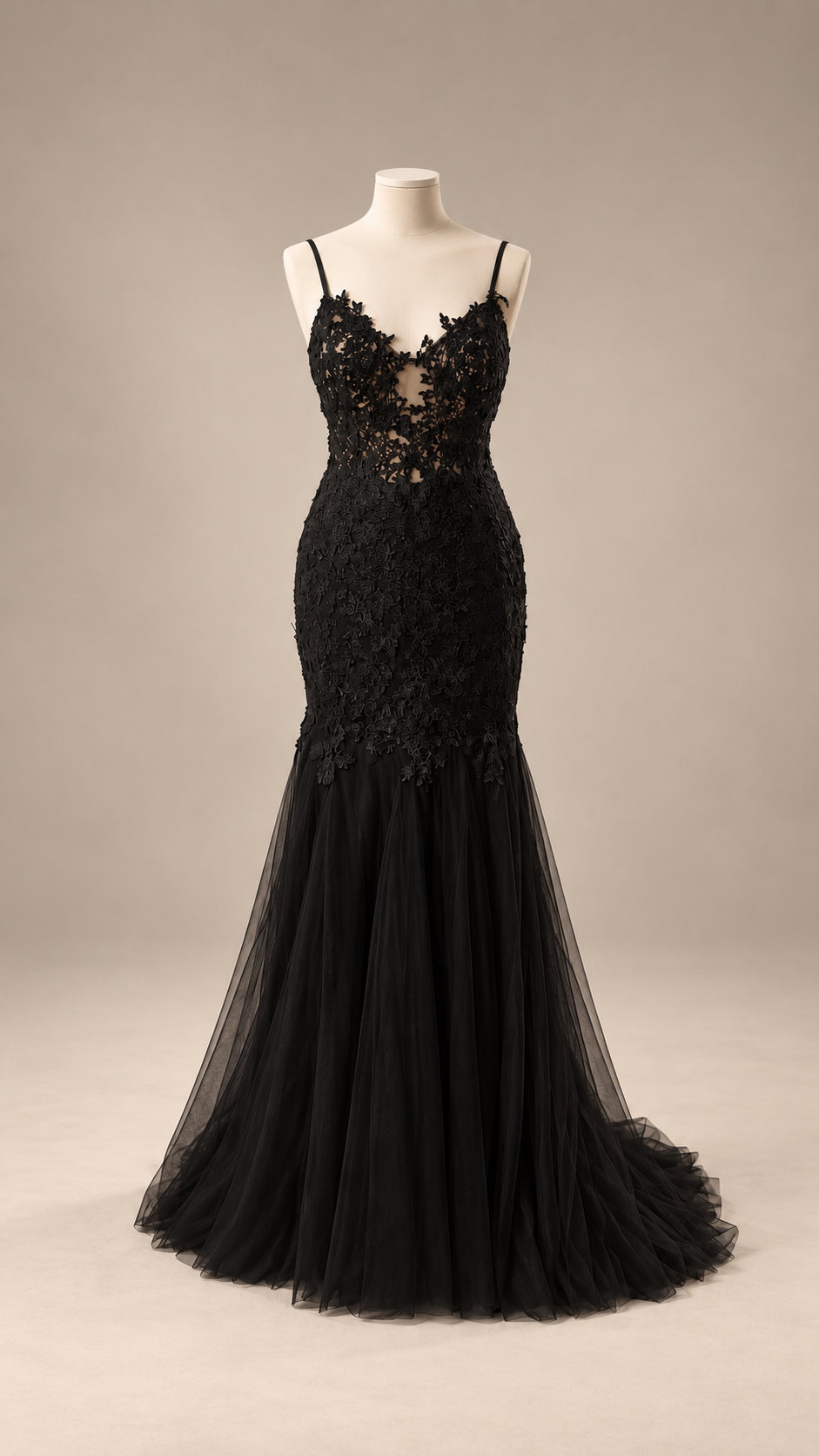 Petra Kara Bridal witch black wedding evening dress with elegant long sleeves and flowing silhouette.