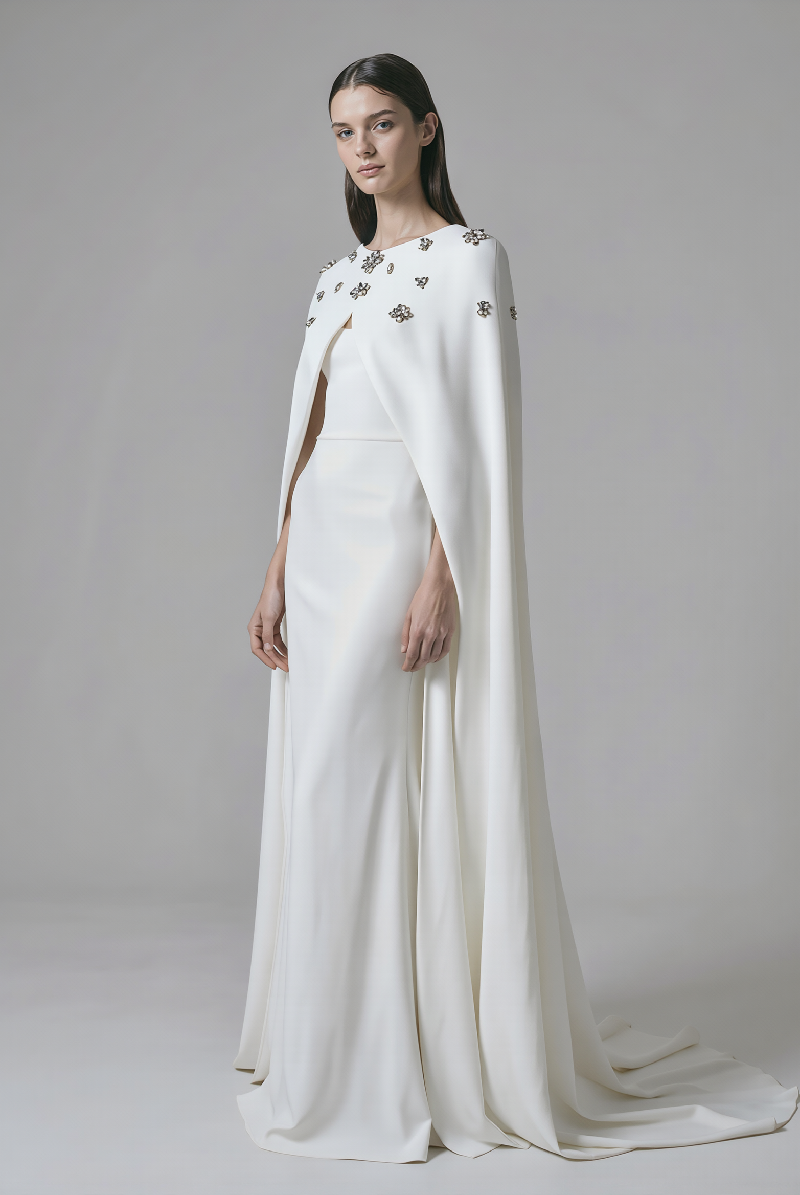 Beaded bridal cape by Atelier Calliste in size S-XXXL with intricate beadwork and elegant design for wedding attire.