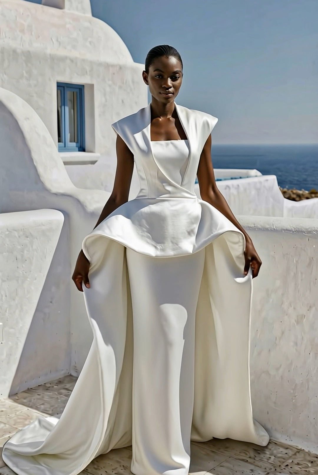 Elegant solar architectural dress by PETRA KARA featuring sleek design and modern style, shown in a stylish, natural pose.