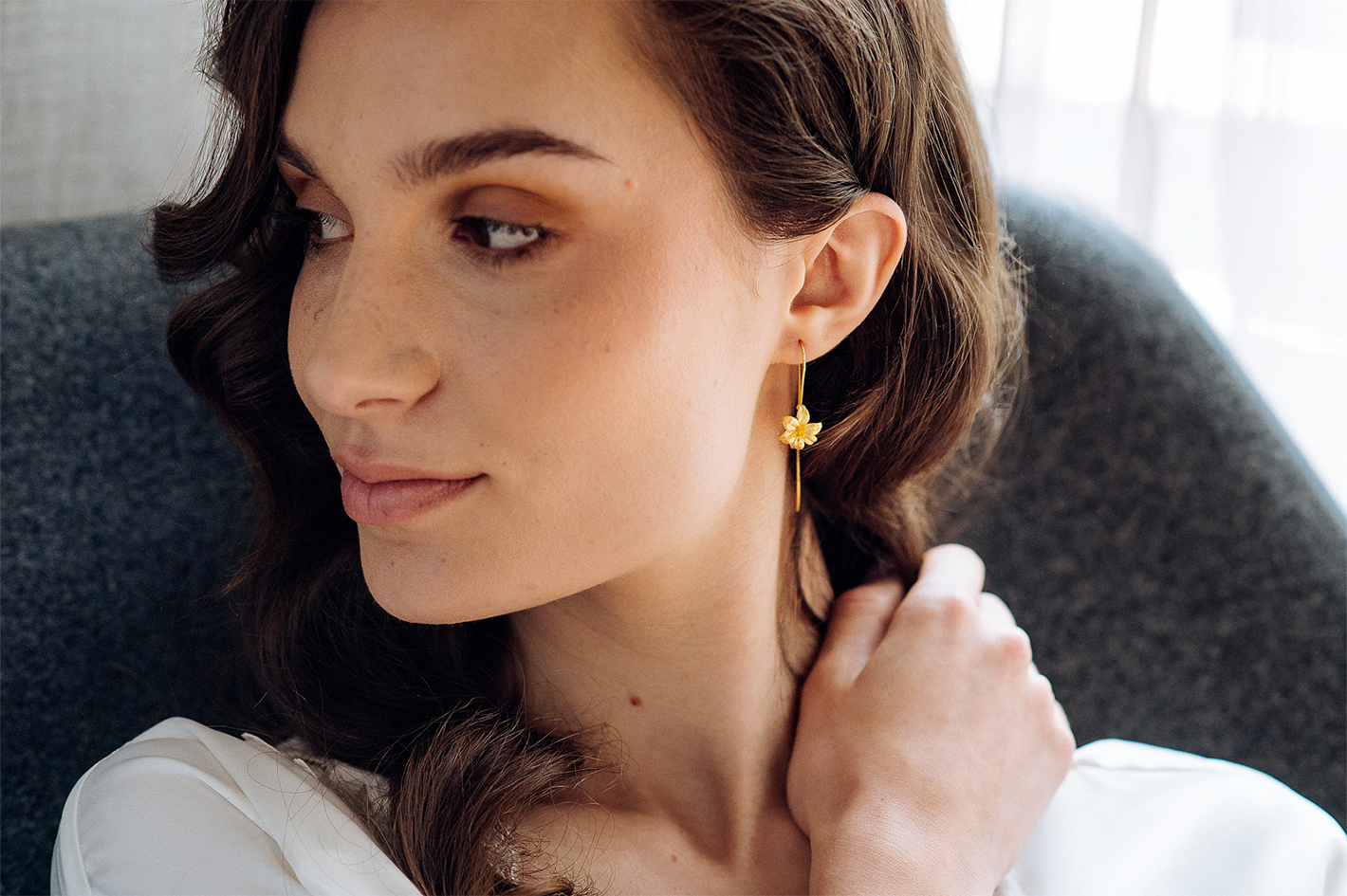 Golden Modern Lili Bloom Earrings by PM Atelier featuring sleek, contemporary design and elegant floral-inspired accents.