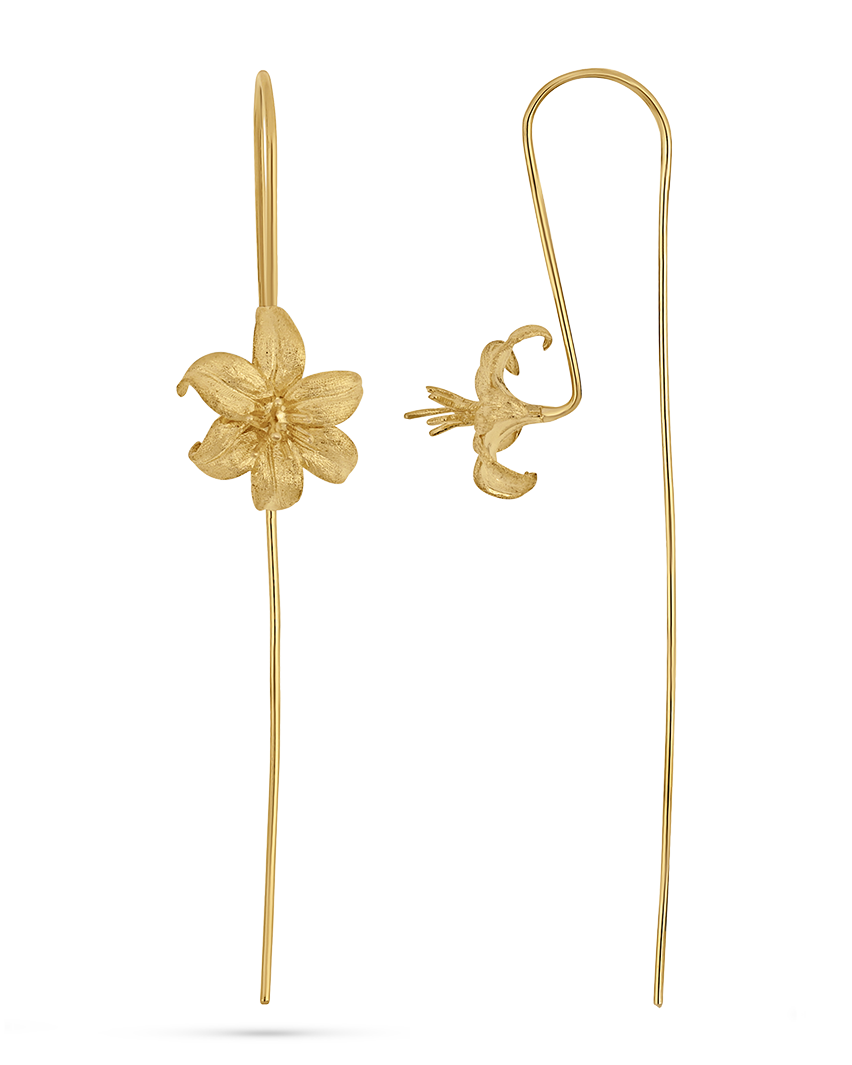 Gold Lili Bloom earrings by PM Atelier featuring small flower designs, perfect for a modern and elegant accessory.