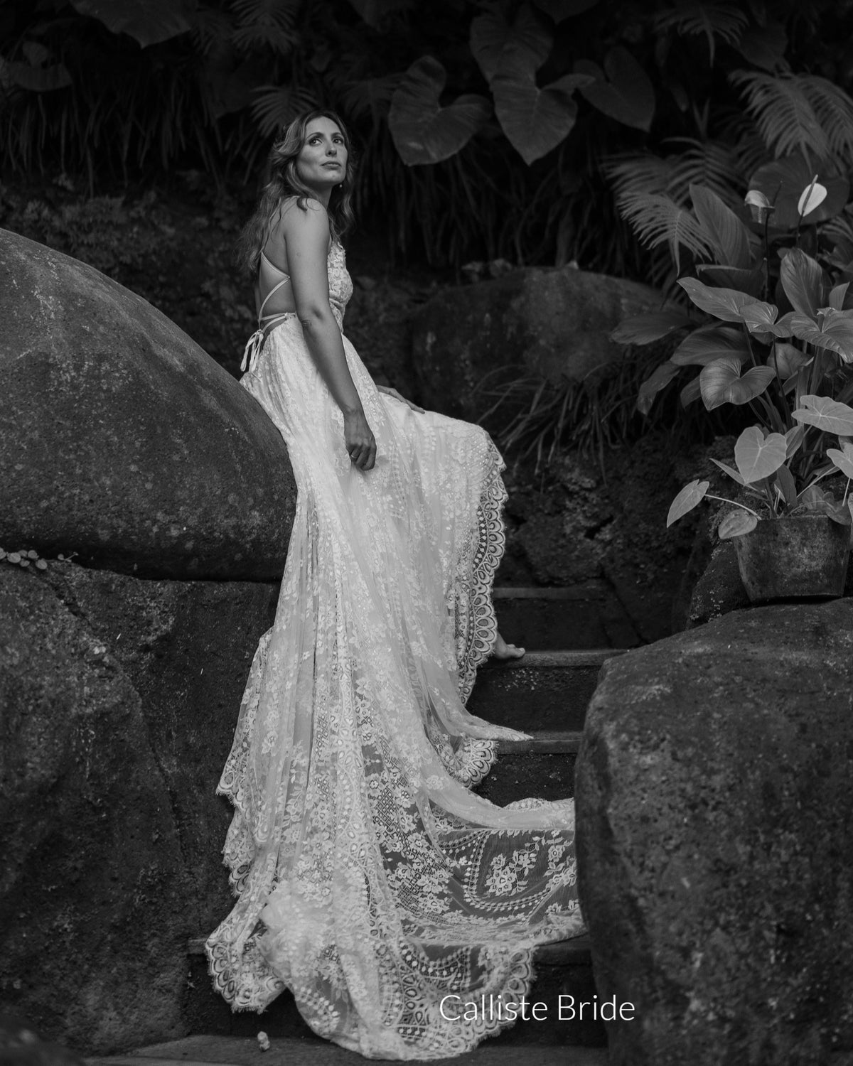 Atelier Calliste boho wedding dress by CELINE featuring flowing fabric and intricate lace details, ideal for a romantic bridal look.