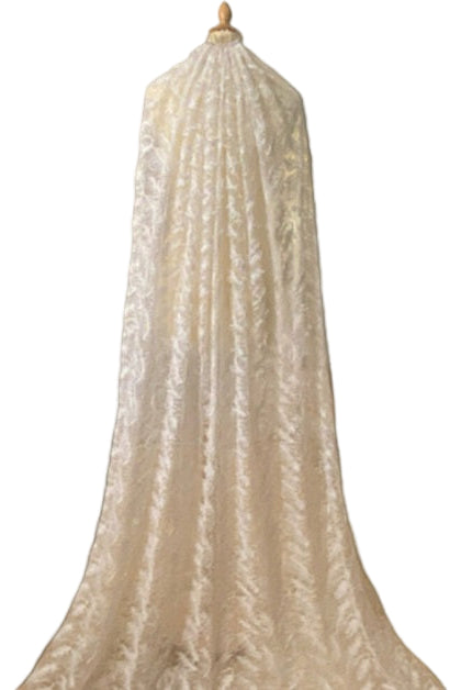 Feather veil and cape by Atelier Calliste featuring delicate feathers and elegant flowing fabric for a sophisticated look.