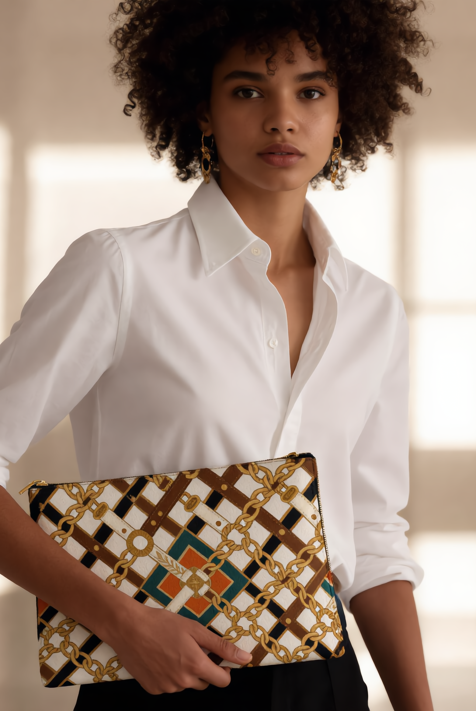 Brown leather purse from Petra Kara Limited's Revolution Collection with chain strap, showcasing elegant craftsmanship and stylish design.