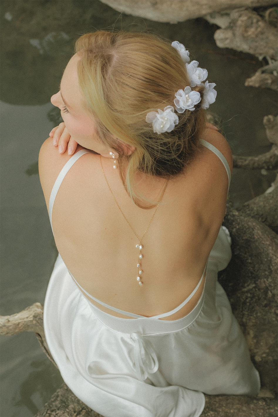 PM Atelier Nymphea sheer flower bridal hair pin with elegant design, ideal for wedding hairstyles and bridal accessories.