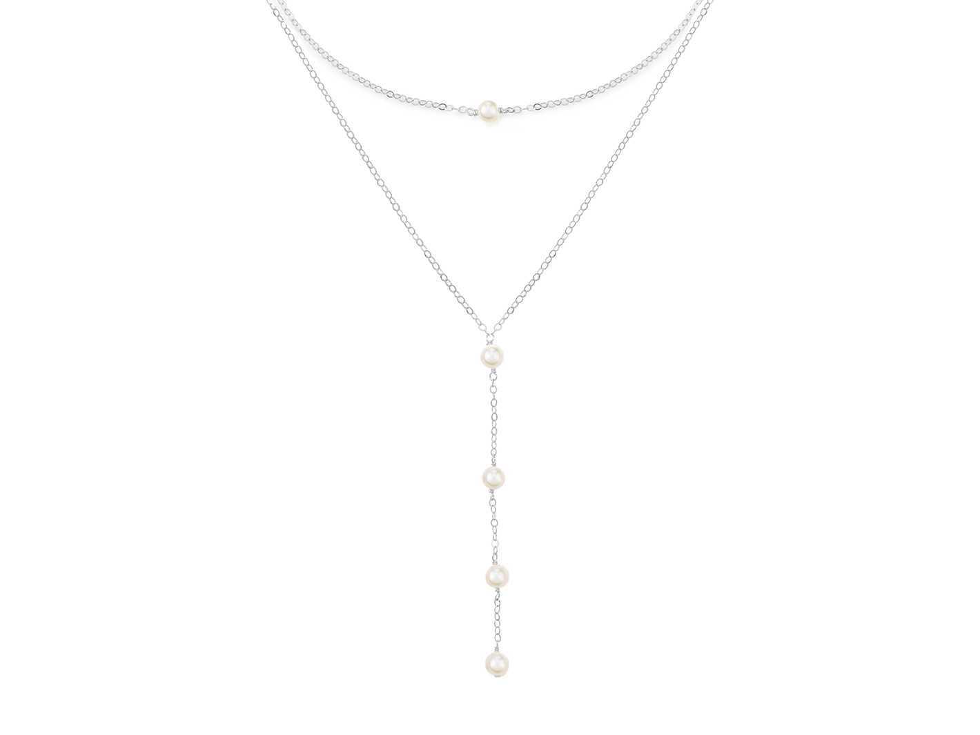 Elegant double-layer pearl Y necklace for brides featuring freshwater pearls and silver accents, by PM Atelier.