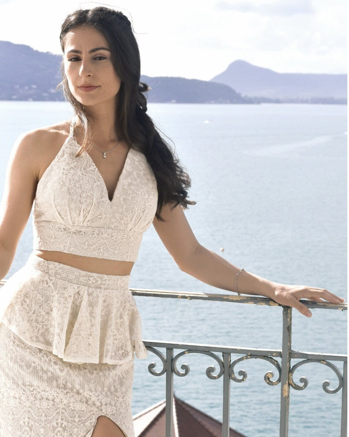 ELEANA CROP lace dress by PETRA KARA BRIDAL, featuring intricate lace details and a fitted crop top design.