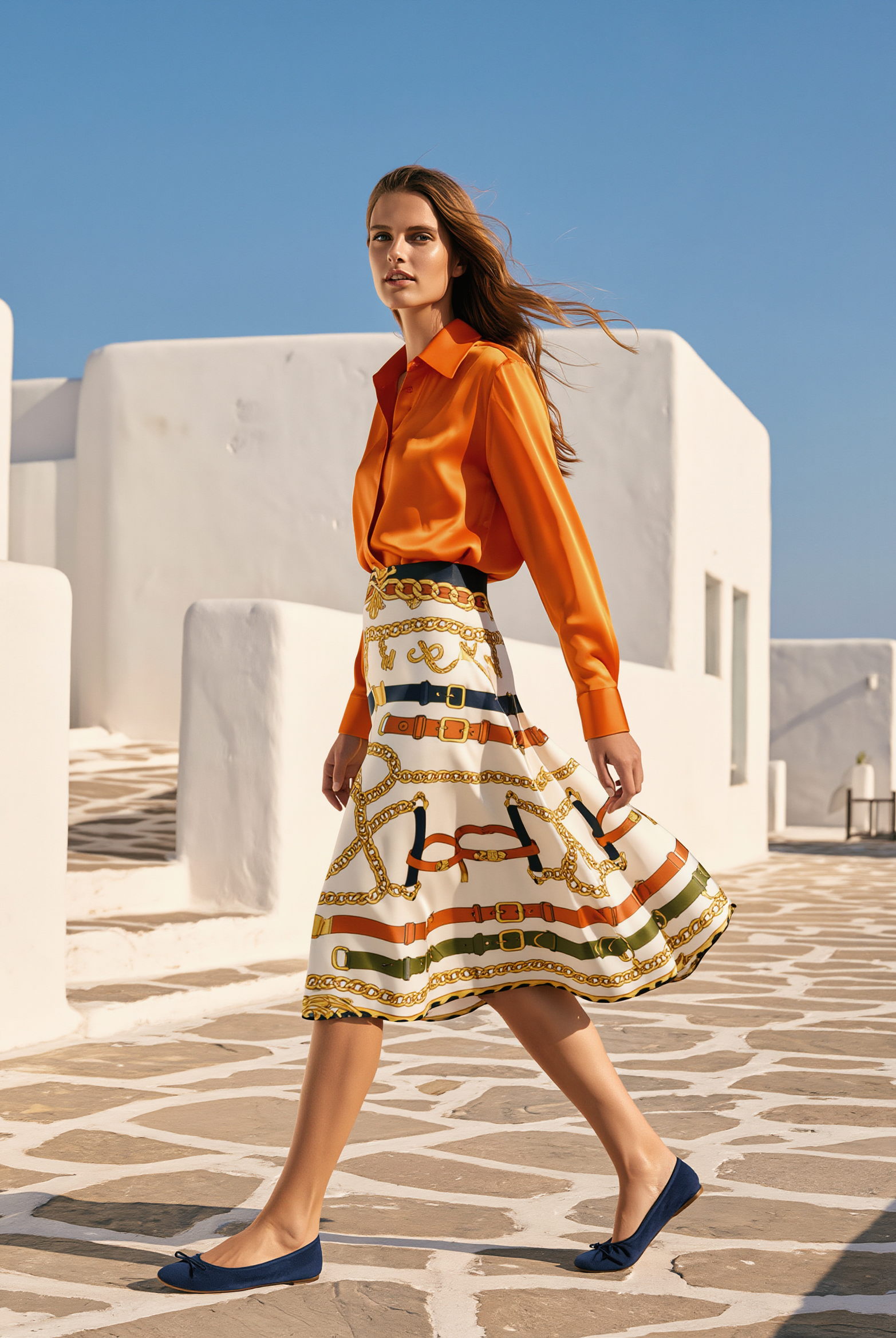 Petra Kara Limited Horse Collection flare silk skirt with horse print, flowing design, and vibrant colors perfect for stylish outfits.