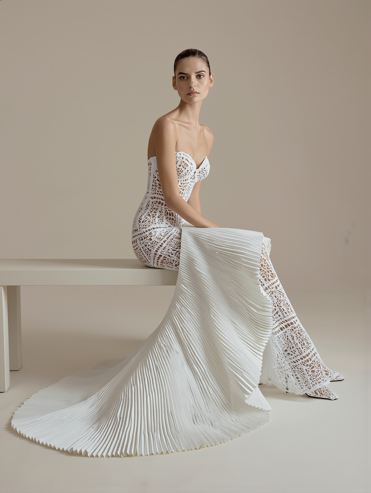 Labyrinth bridal dress by Petra Kara Bridal featuring intricate lace details and elegant silhouette for wedding elegance.