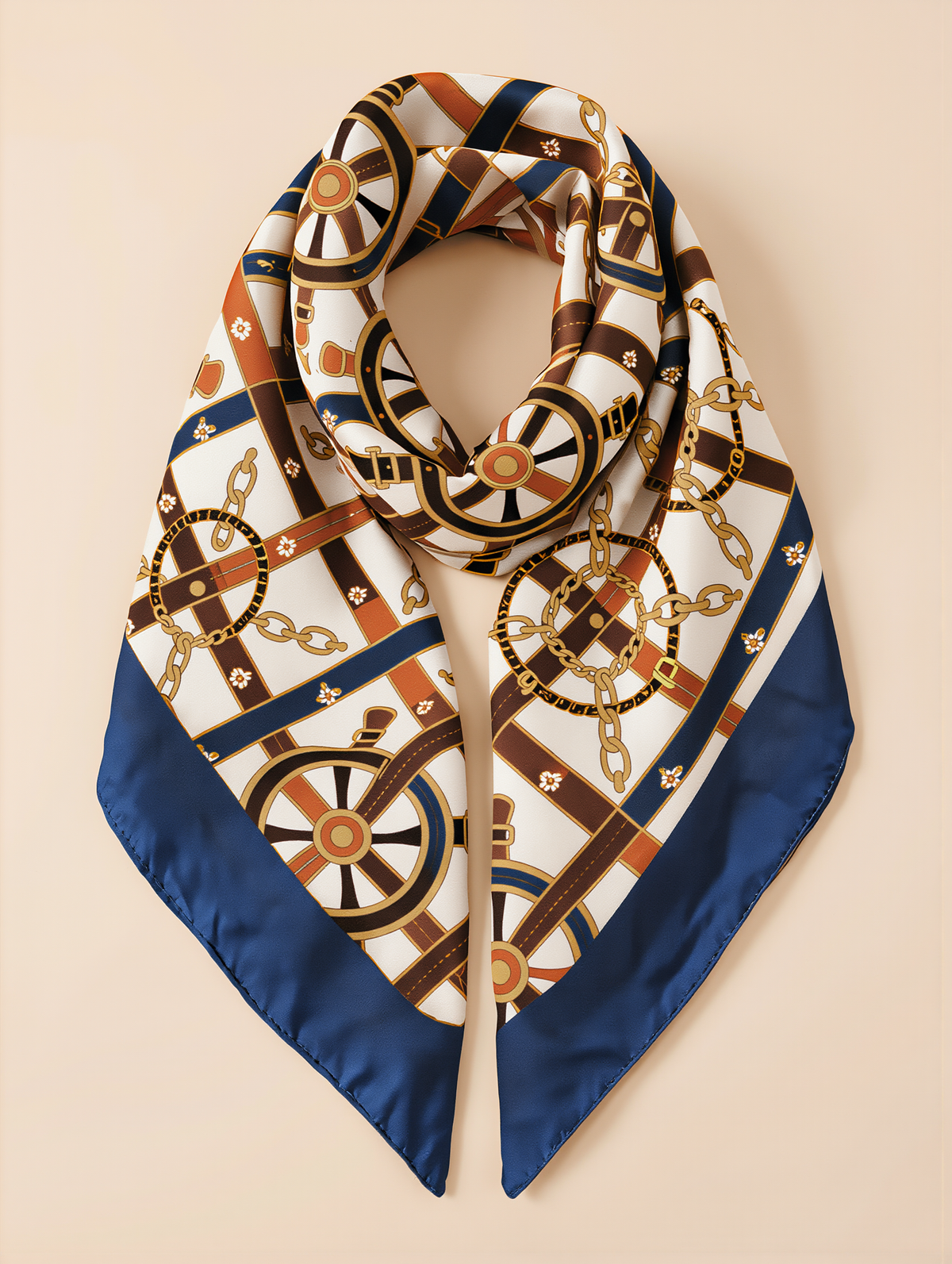 Navy blue silk scarf from Petra Kara Limited's Navy Collection, featuring elegant 100% silk fabric and stylish design.
