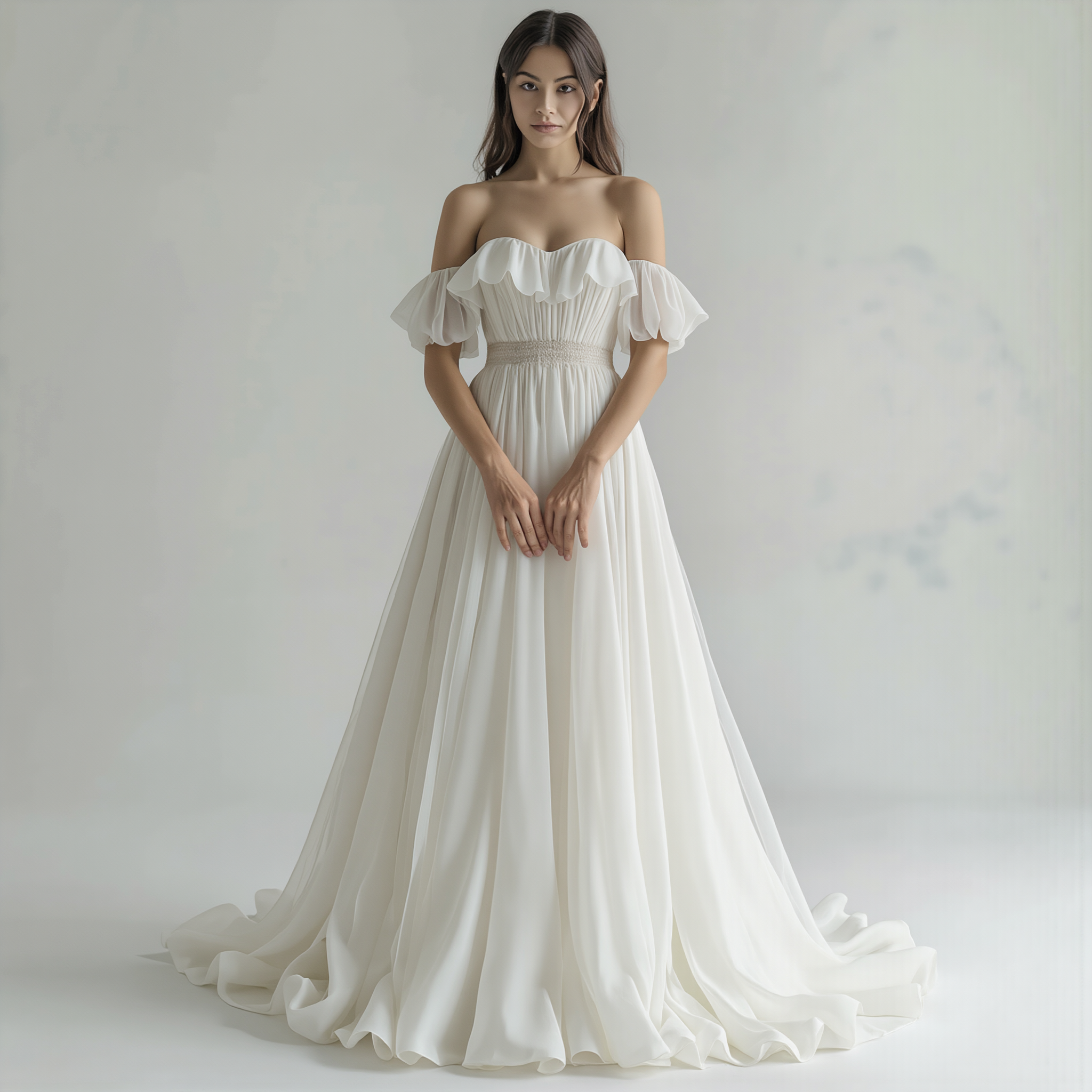 Vintage style Emilia wedding dress by Petra Kara Bridal featuring lace details and a flowing train.