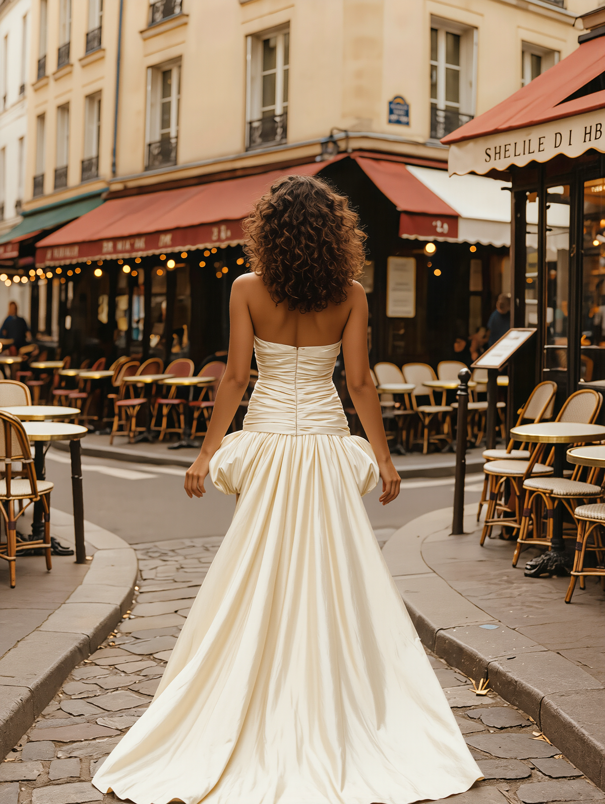 PETRA KARA BRIDAL PARISIENNE sculptural silk mini dress with detachable train