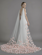 Atelier Calliste 3D Flowers veil with low petals, delicate floral design, transparent tulle fabric, perfect for bridal or special occasions.