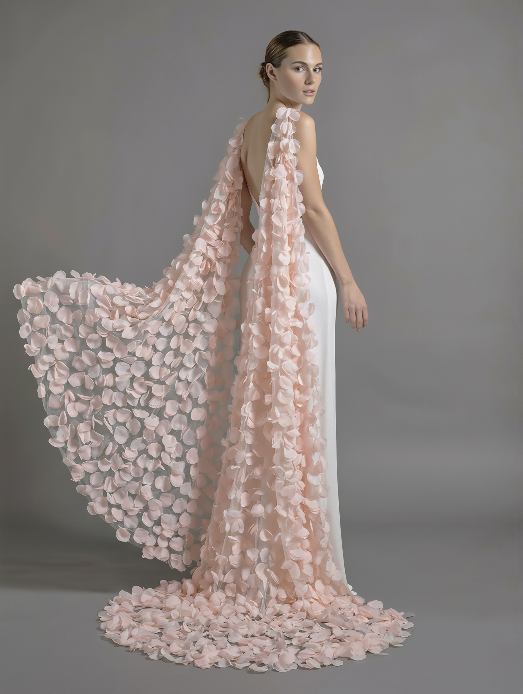 Atelier Calliste 3D Flowers veil featuring intricate layered floral lace in delicate white, perfect for bridal or special occasions.