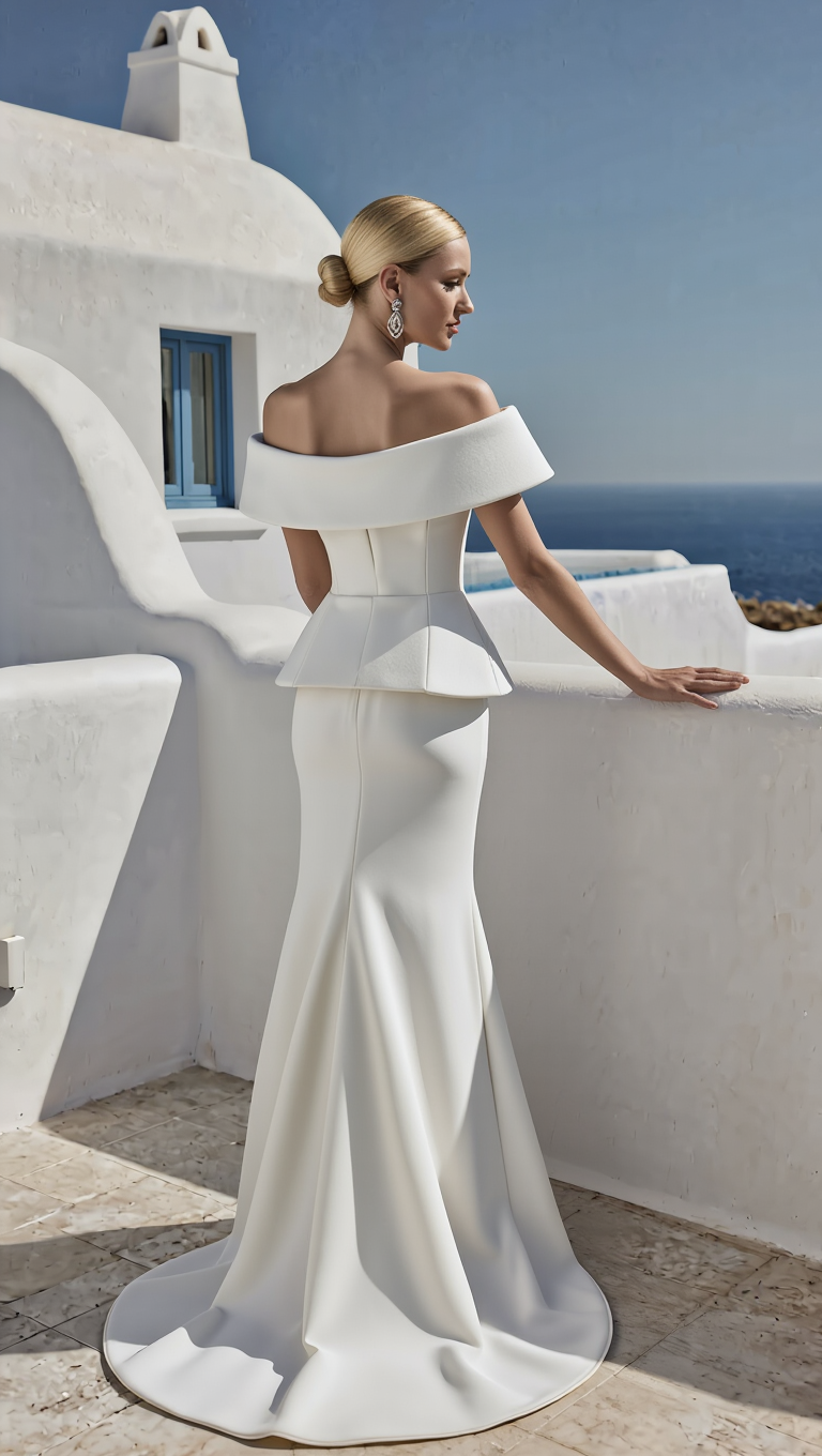 Elegant Ionian Architectural dress by PETRA KARA featuring intricate geometric patterns and flowing fabric.