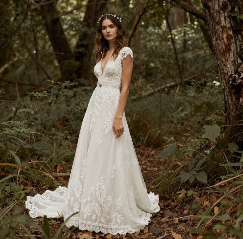 boho floral wedding dress Meadow Ivory | Embroidery | Flower Wedding Dress | Garden Romantic Gown | Made to Order 5-7 Month Delivery The scoop neckline offers a modest yet feminine touch Zapaka Women Vintage Ivory Chiffon