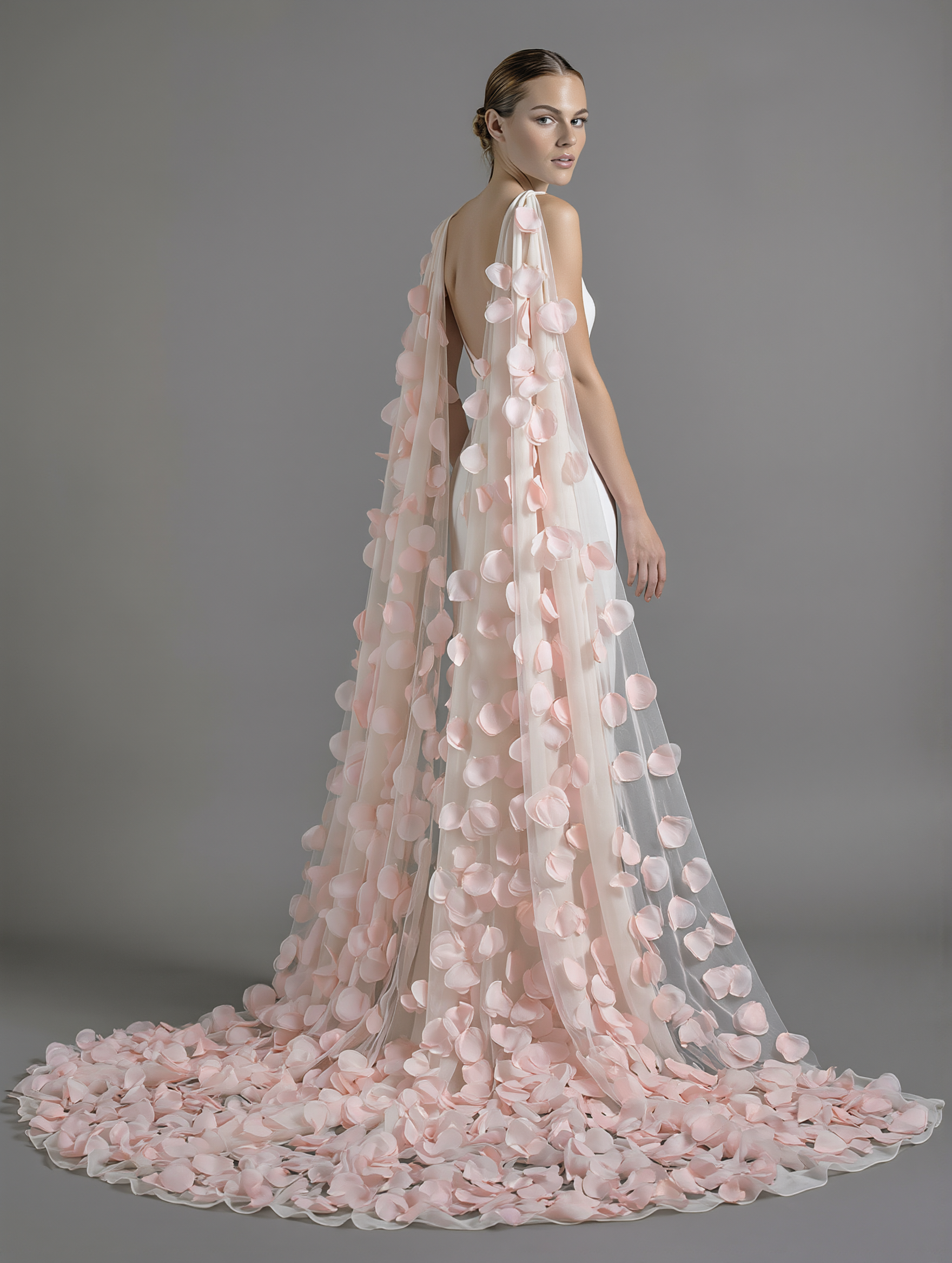 Elegant 3D flowers veil by Atelier Calliste with intricate floral embroidery, lightweight tulle, and delicate design for special occasions.