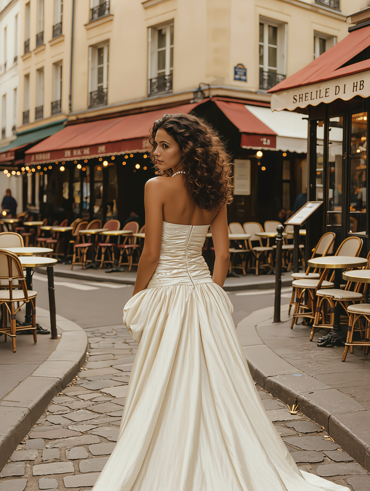 PETRA KARA BRIDAL PARISIENNE sculptural silk mini dress with detachable train