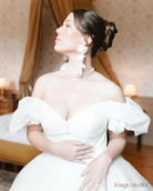 Adrielle Earrings by PM Atelier, elegant silk statement earrings with ethereal, dreamy design for brides, displayed on a white background.