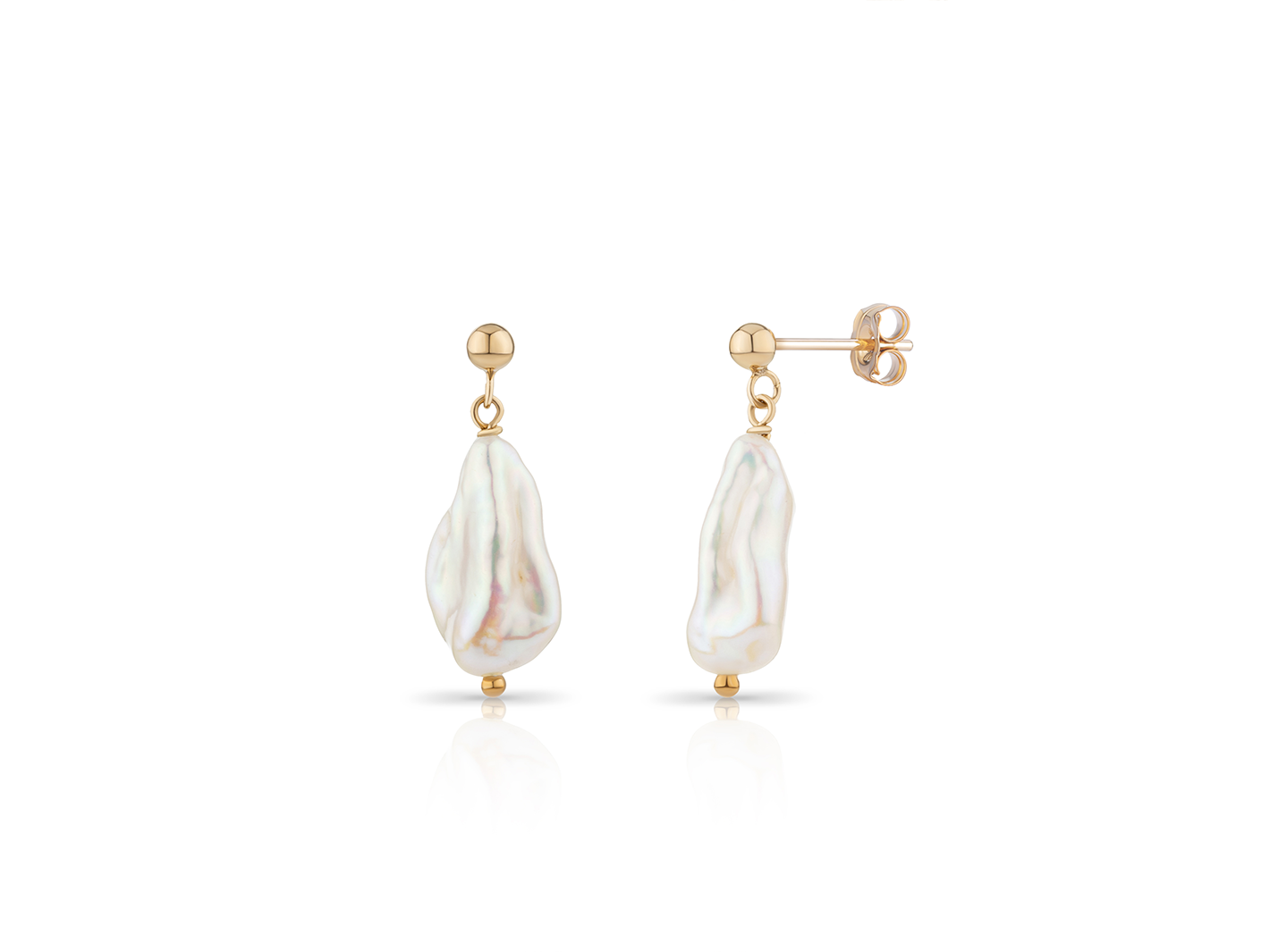 PM Atelier Alyssa Baroque Pearl Short Drop Earrings featuring elegant gold hooks and lustrous pearl drops.