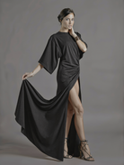 PETRA KARA Minimal Ekati Draped Dress in soft fabric, featuring elegant draping and a sleek silhouette.