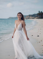 Ethereal Boho beach dress by PETRA KARA BRIDAL, flowing lightweight fabric with bohemian style for summer beachwear.