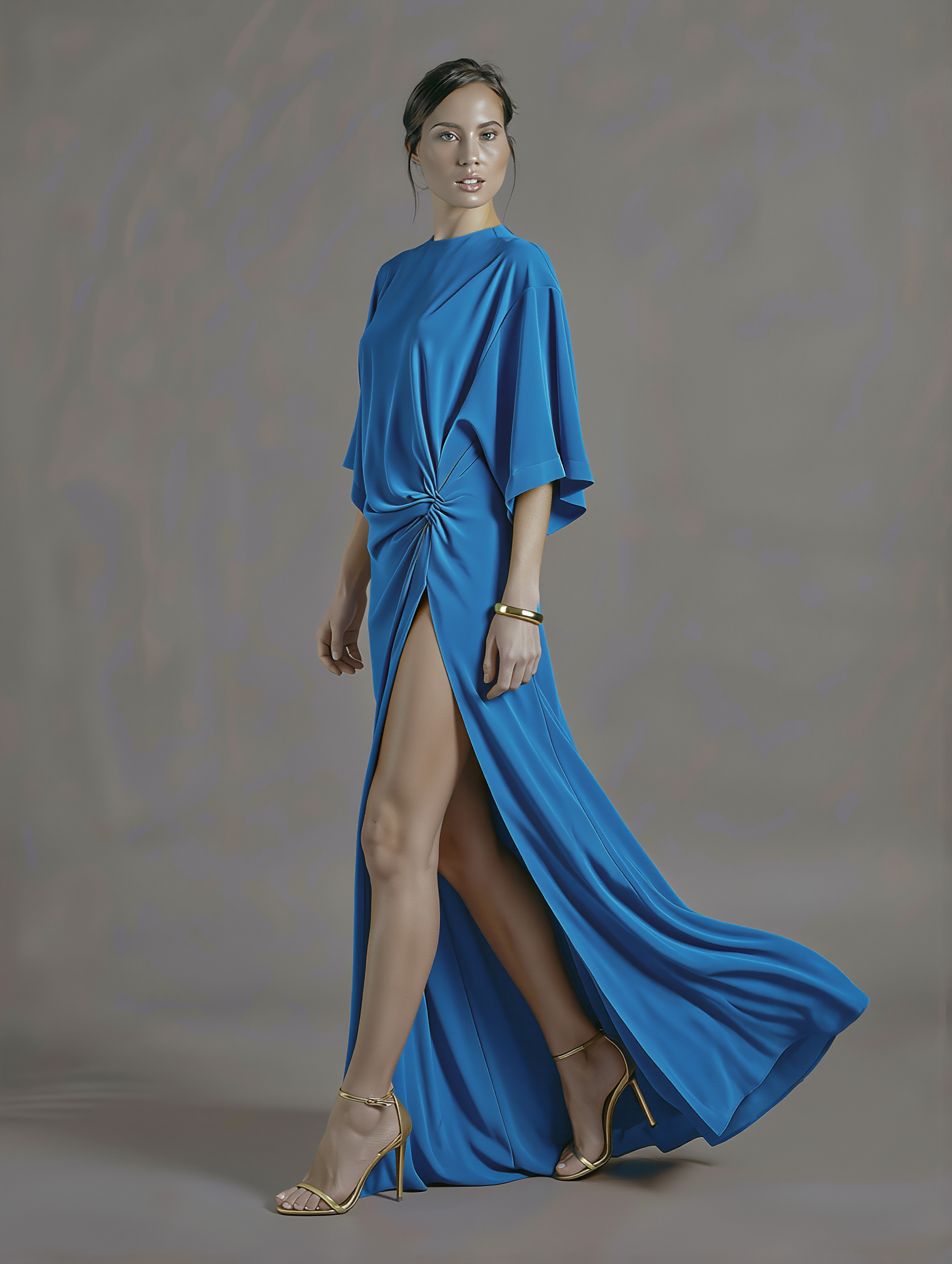 PETRA KARA Minimal Ekati Draped Dress in soft fabric, featuring a sleek draped design and elegant silhouette.