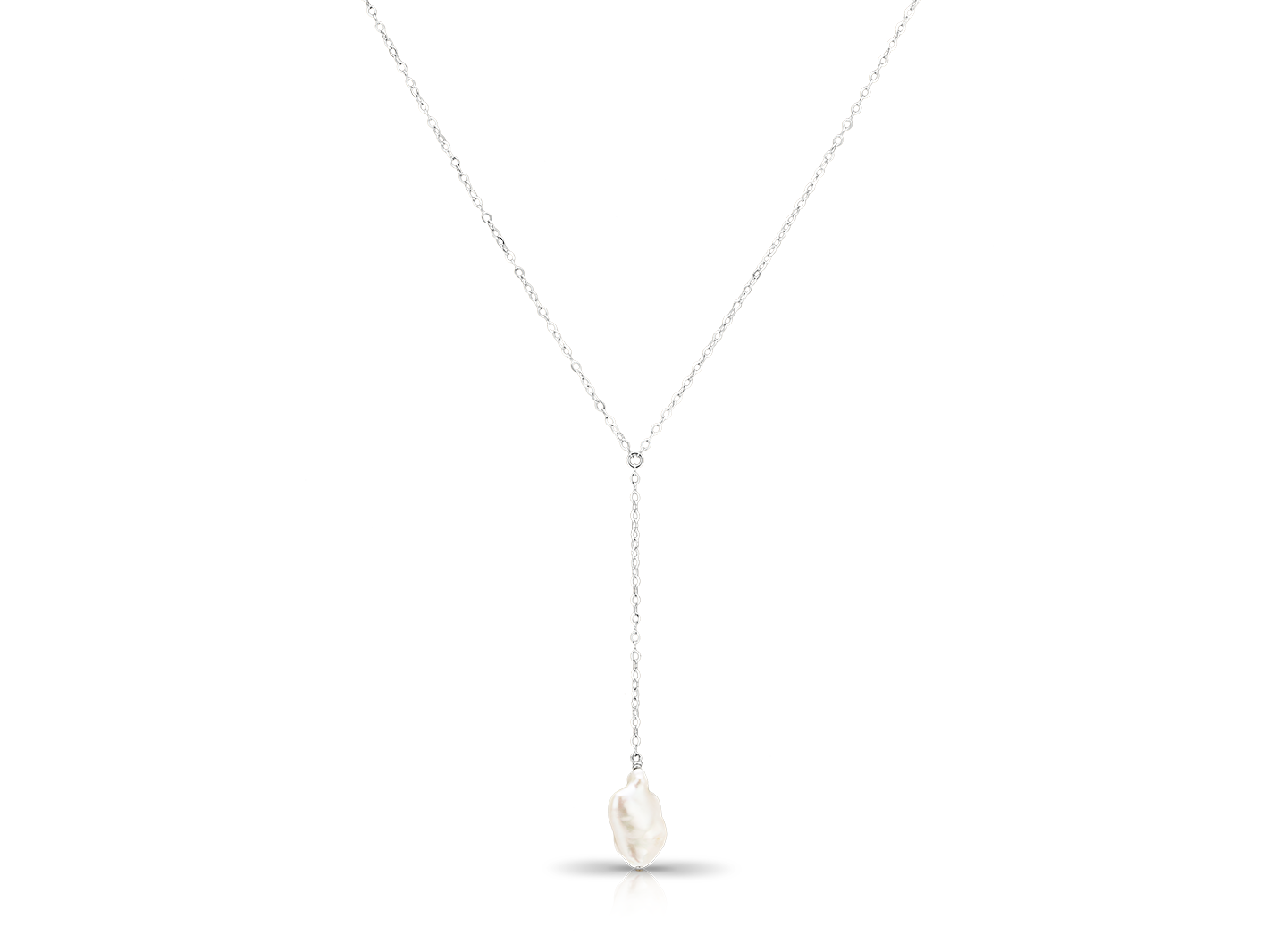 Alyssa PM Atelier lariat necklace with Keishi pearl and baroque silver chain, elegant jewelry for brides.